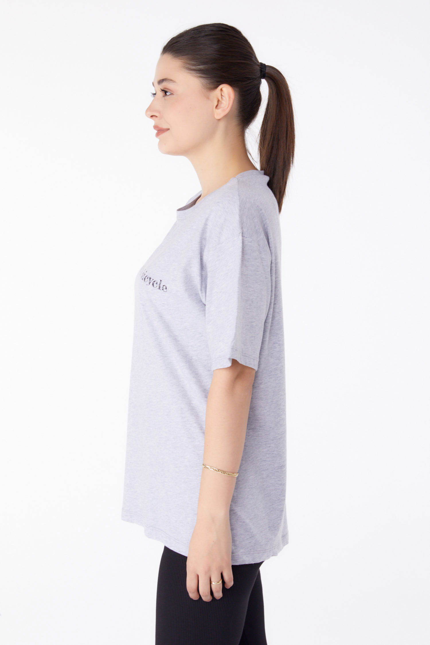 Baskılı Kısa Kollu T-Shirt Gri - 25394 - 4