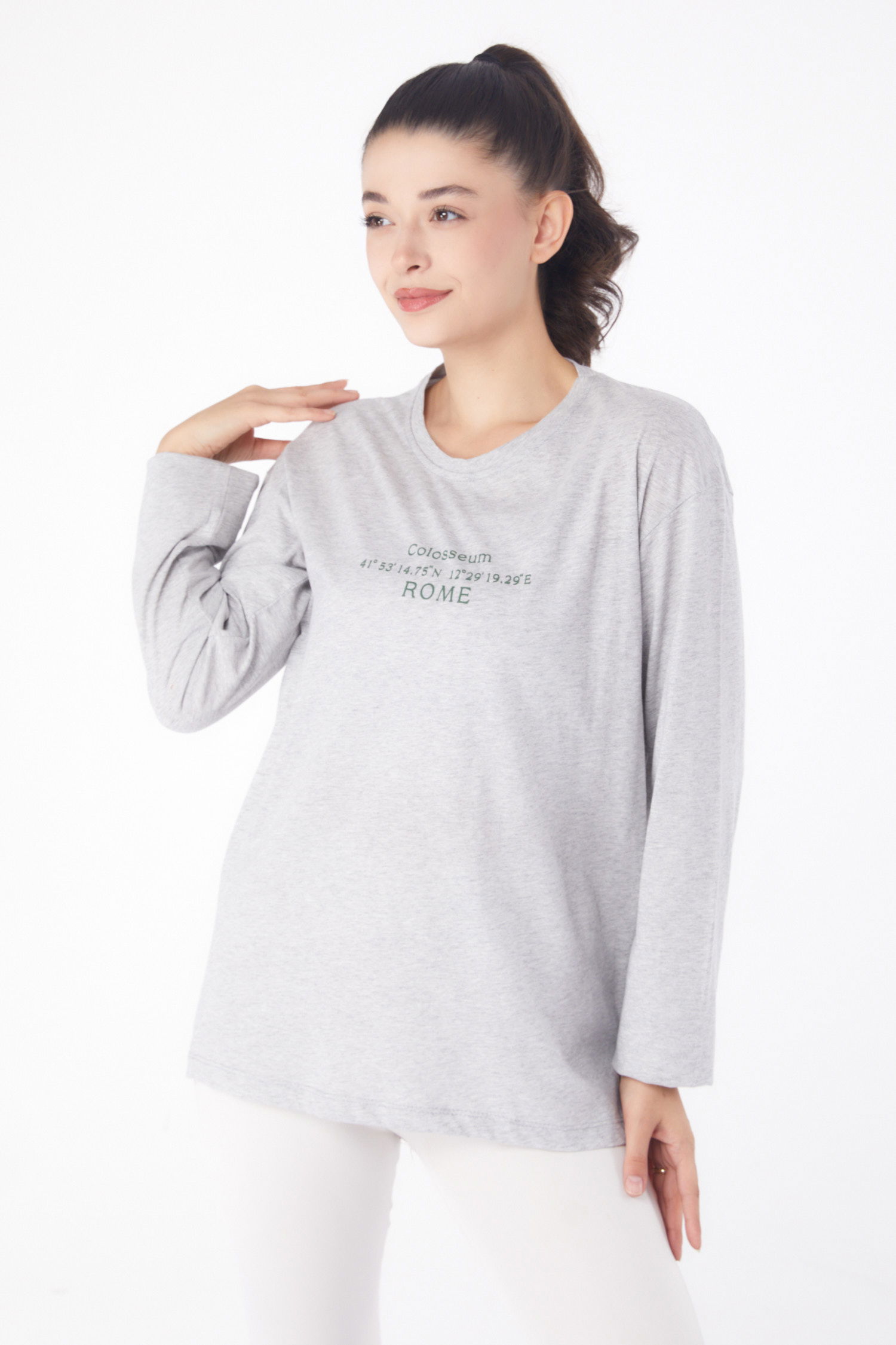 Baskılı Sweat Gri - 26239 - 3