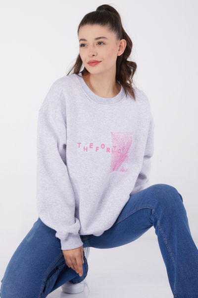 Baskılı Sweatshirt Gri - 26473 