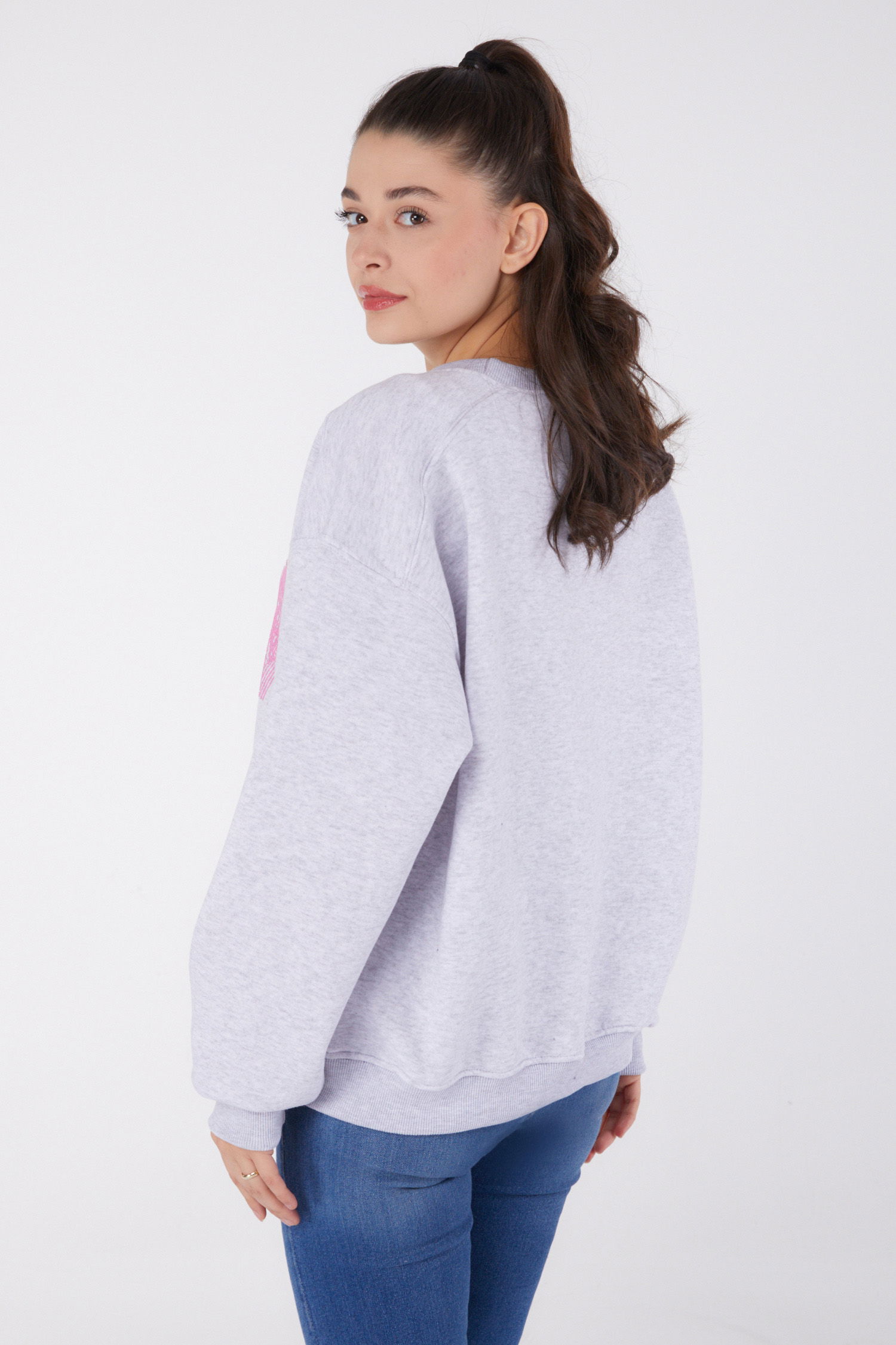 Baskılı Sweatshirt Gri - 26473 - 5