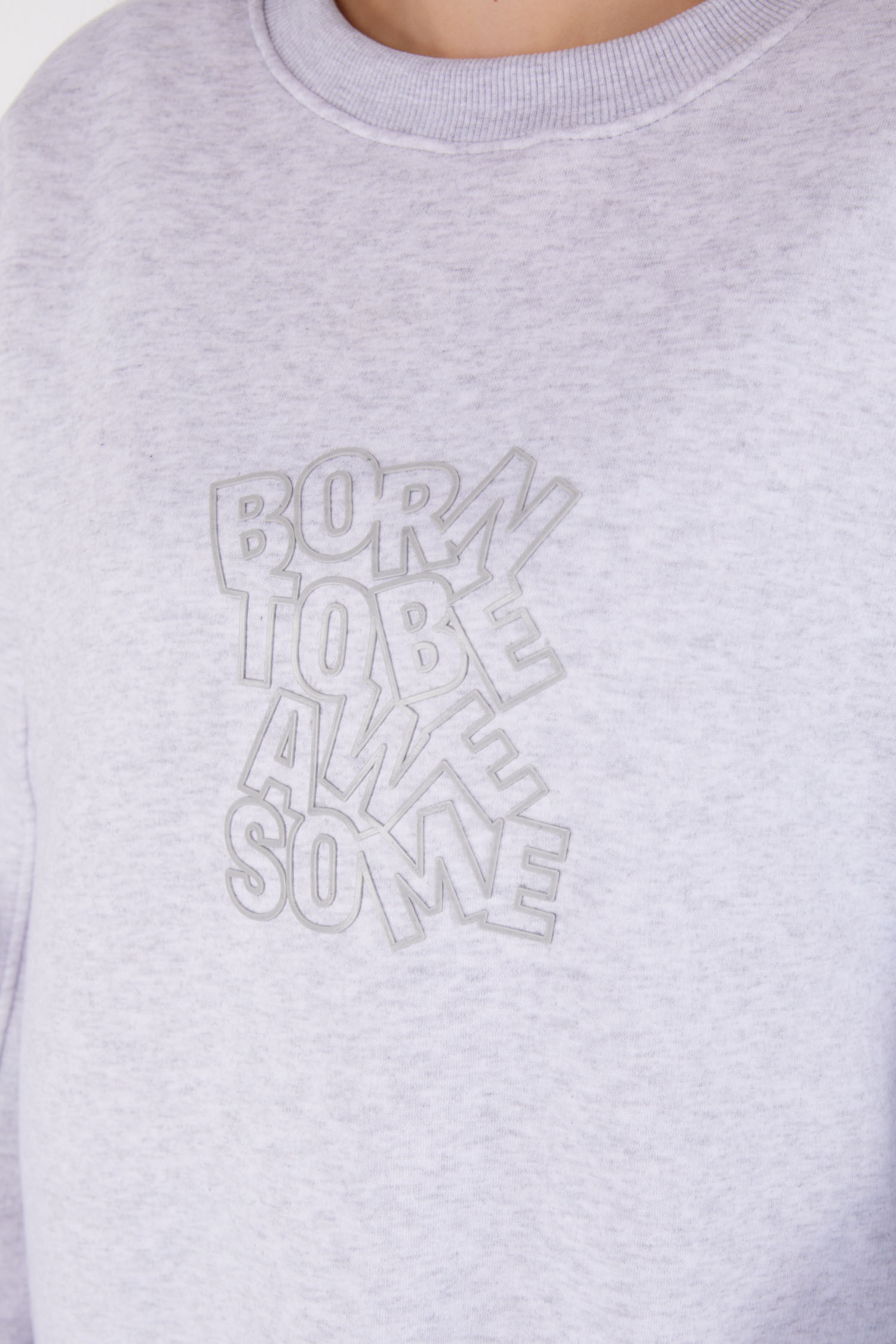 Düz Bisiklet Yaka Kadın Gri Baskılı Sweatshirt - 26475 - 7