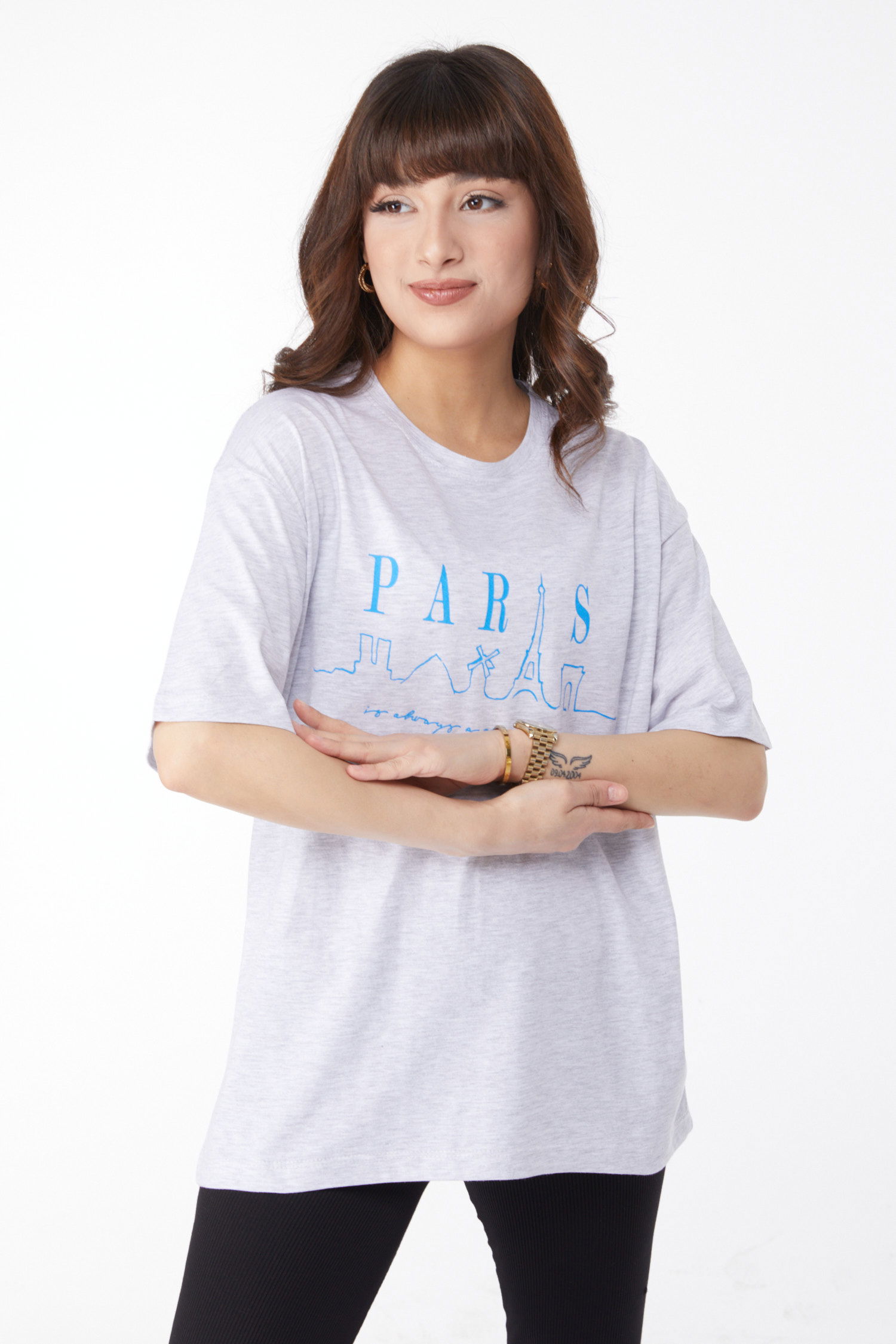 Baskılı T-shirt Gri - 25170 - 1