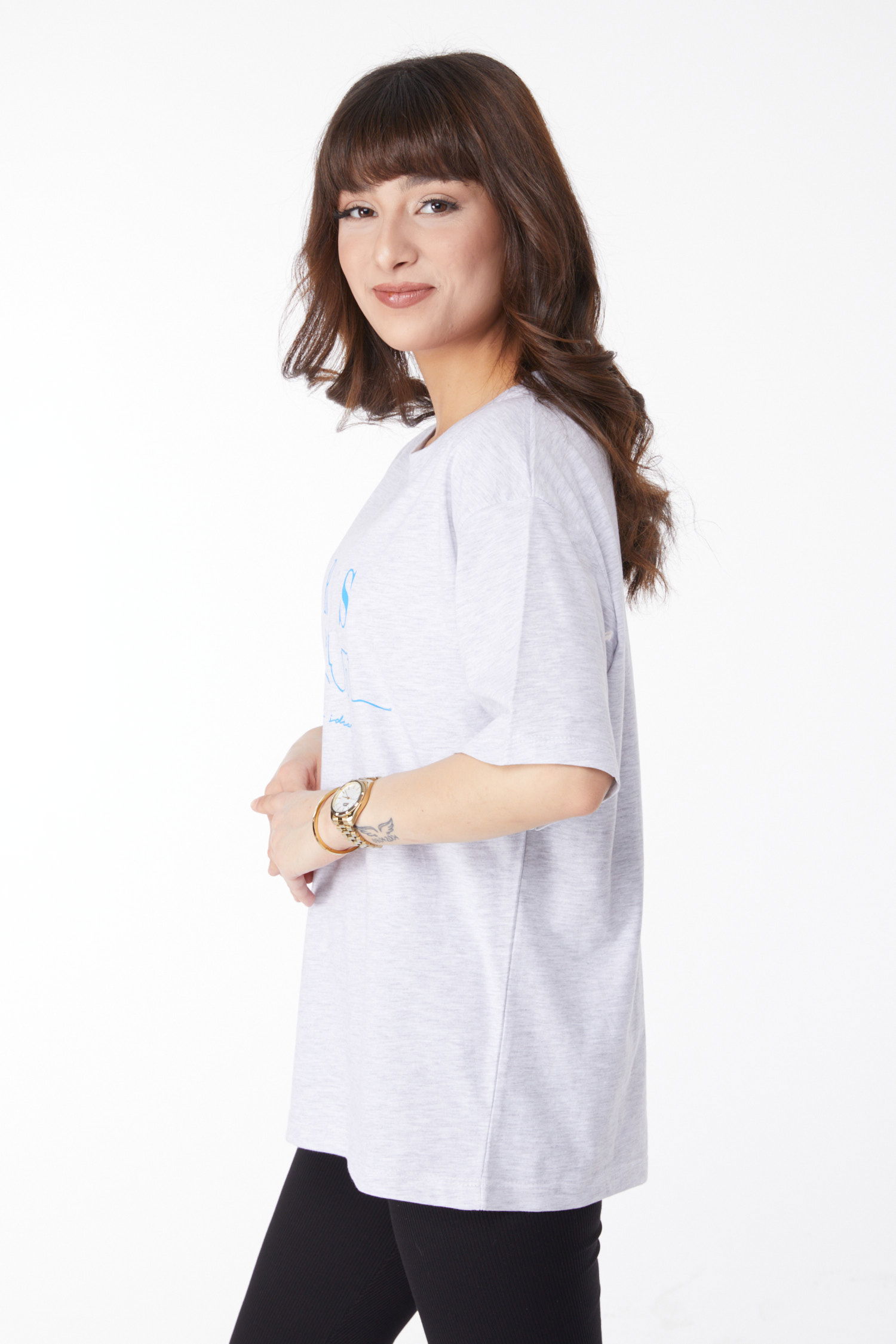 Baskılı T-shirt Gri - 25170 - 4