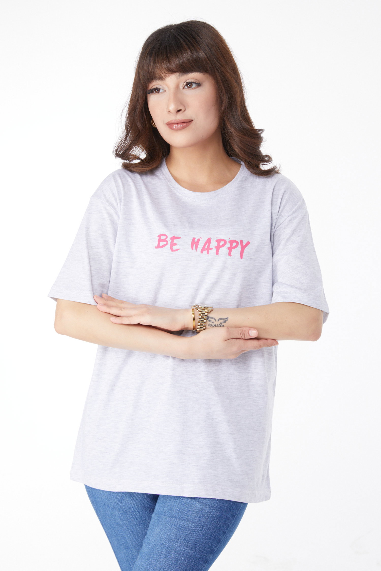 Baskılı T-shirt Gri - 25171 - 1