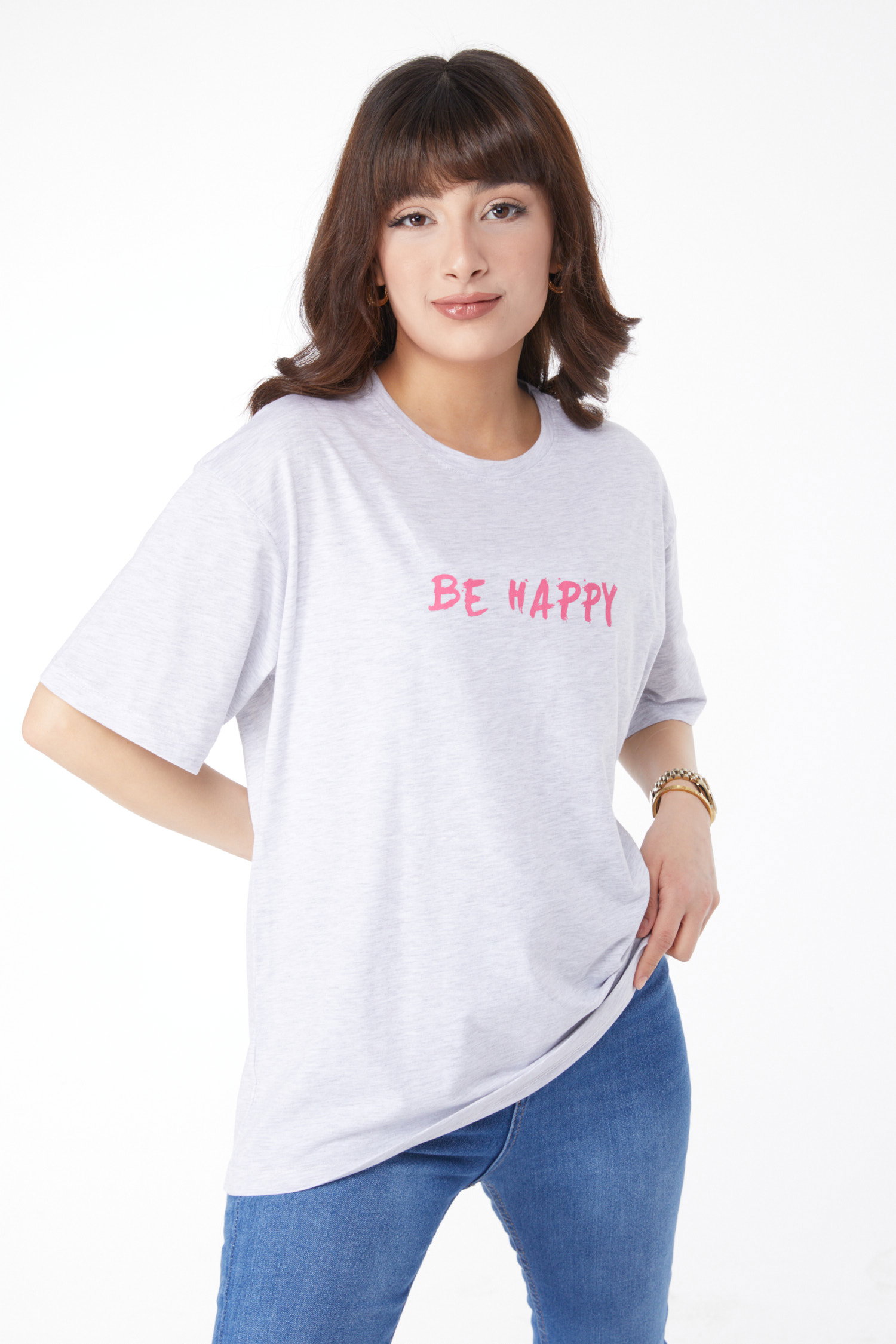 Baskılı T-shirt Gri - 25171 - 3