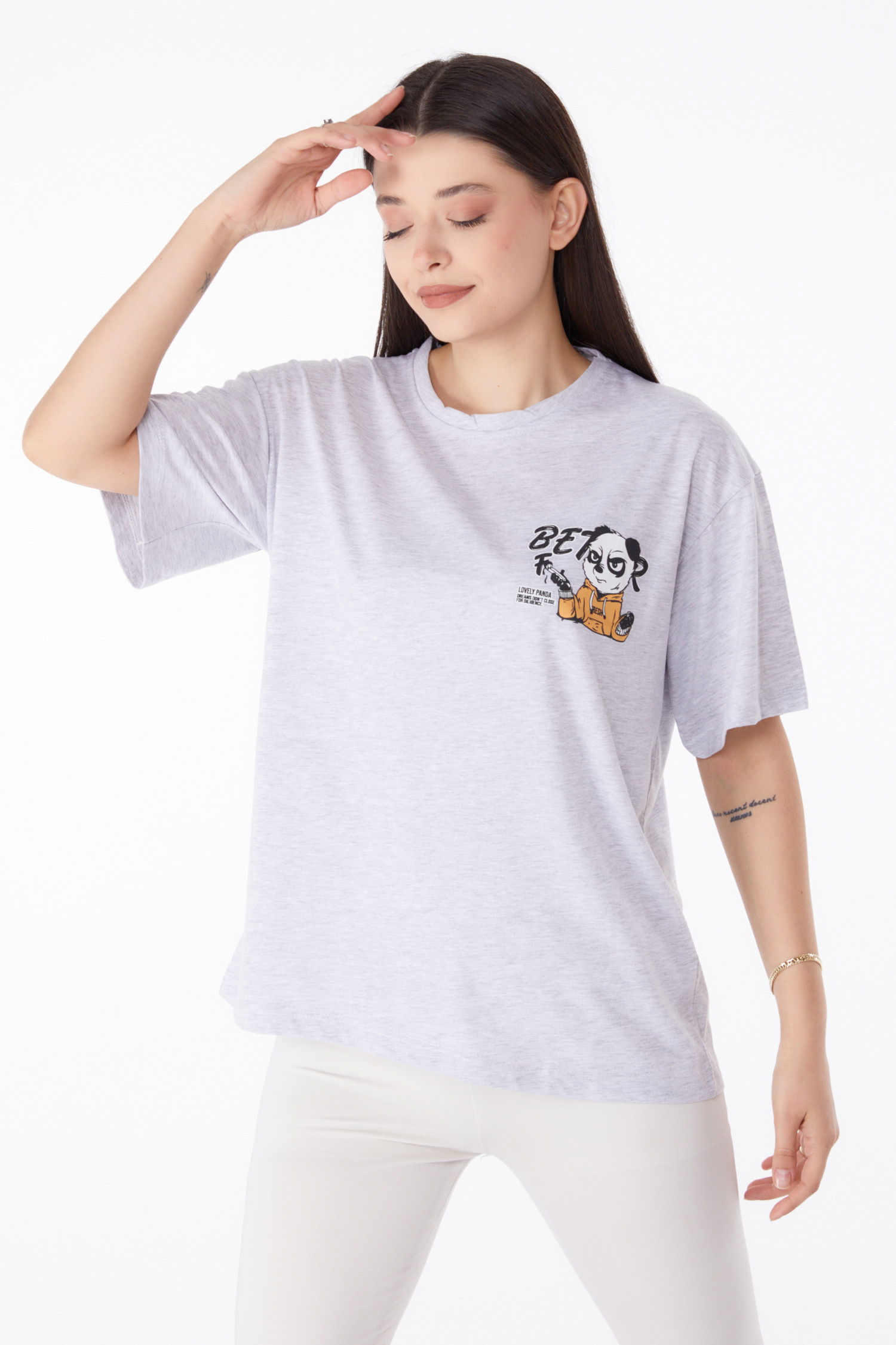 Baskılı T-shirt Gri - 25286 - 1