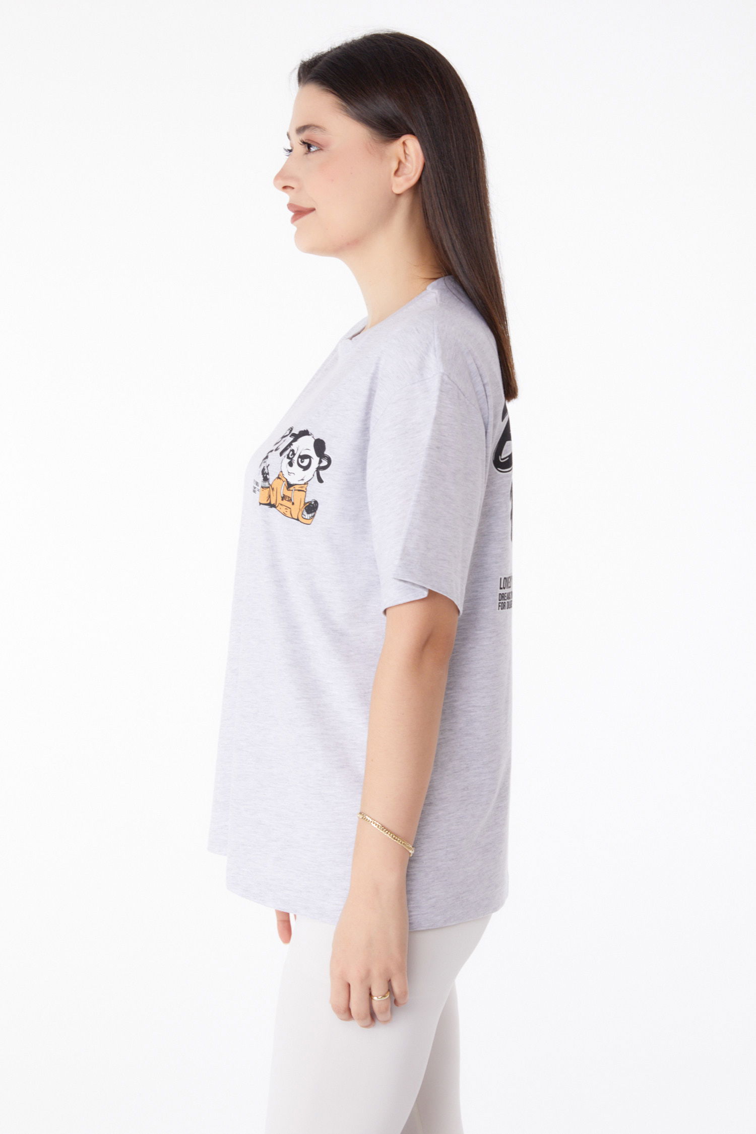Baskılı T-shirt Gri - 25286 - 4