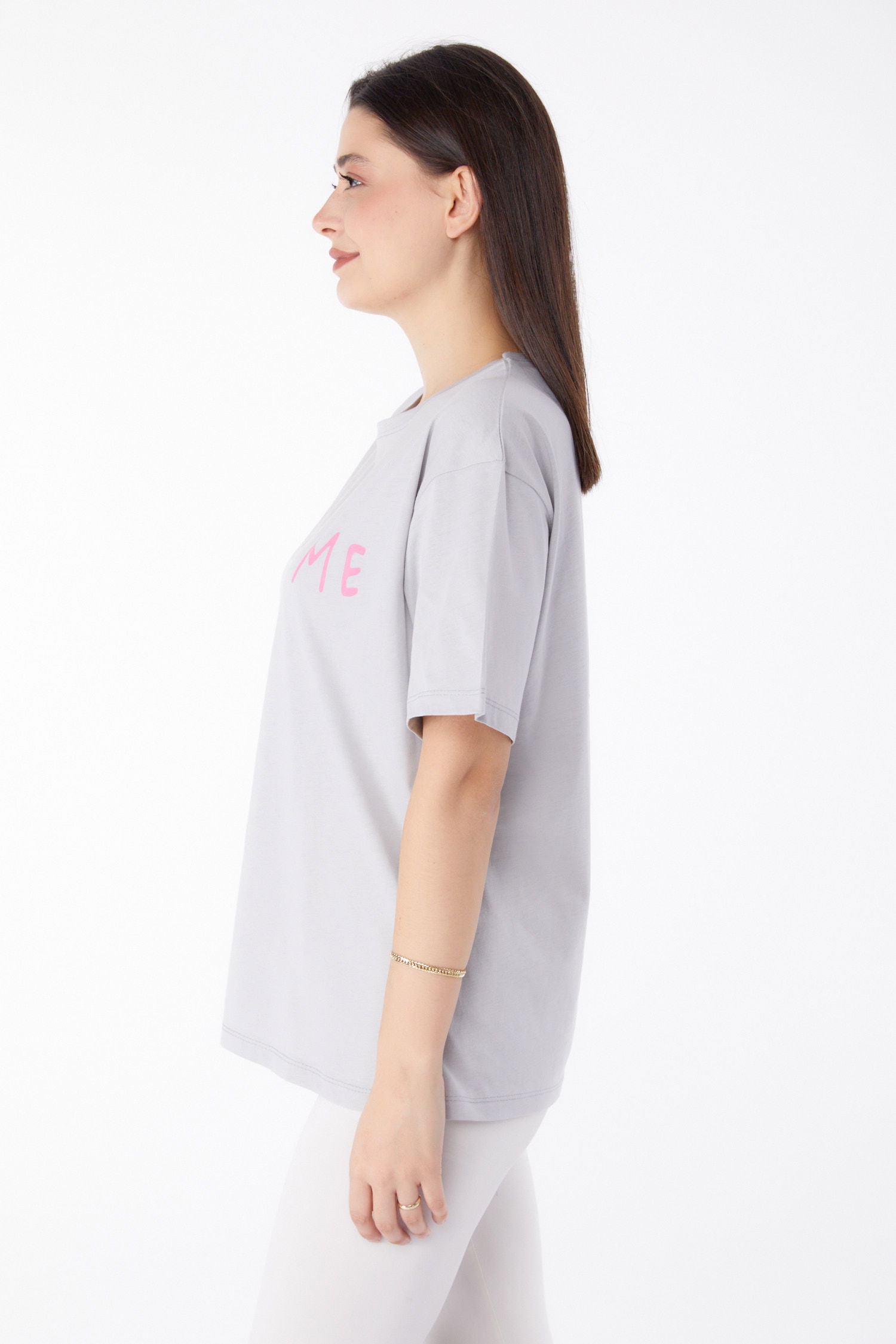 Baskılı T-shirt Gri - 25299 - 4