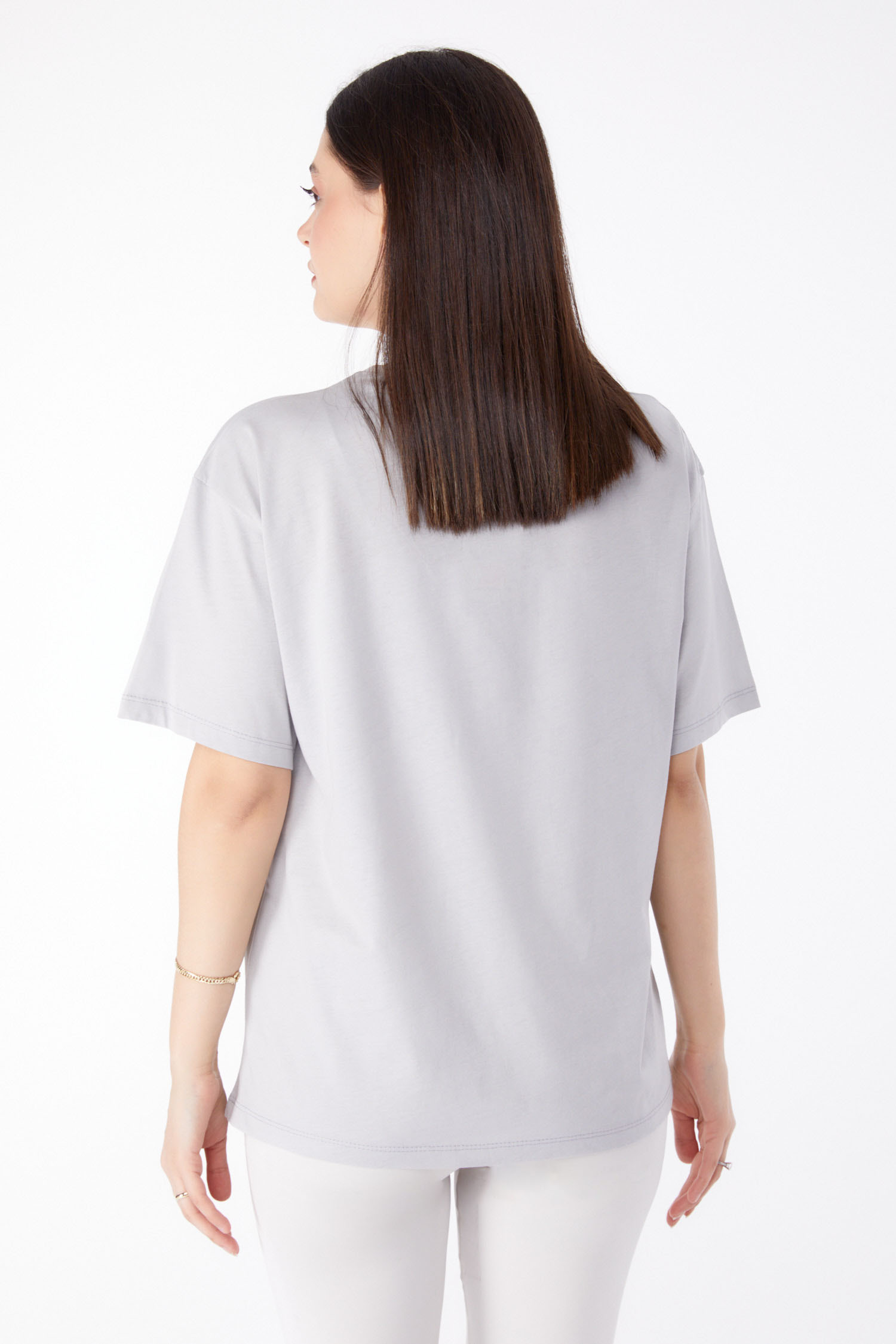 Baskılı T-shirt Gri - 25299 - 6