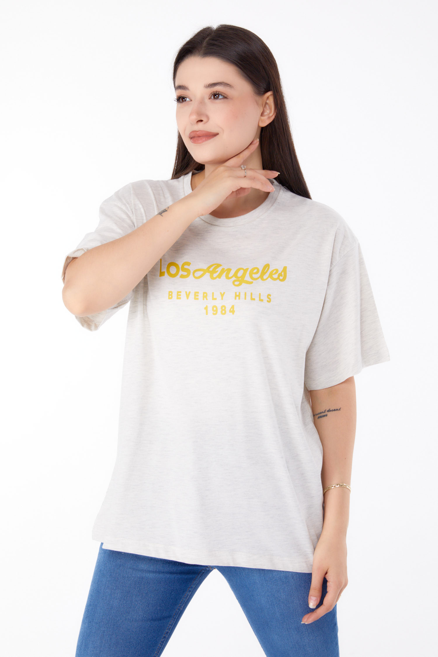 Baskılı T-shirt Gri - 25701 - 1