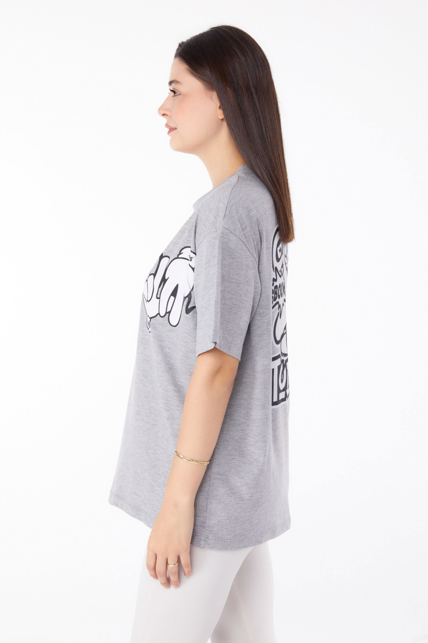 Baskılı T-shirt Gri - 25702 - 4