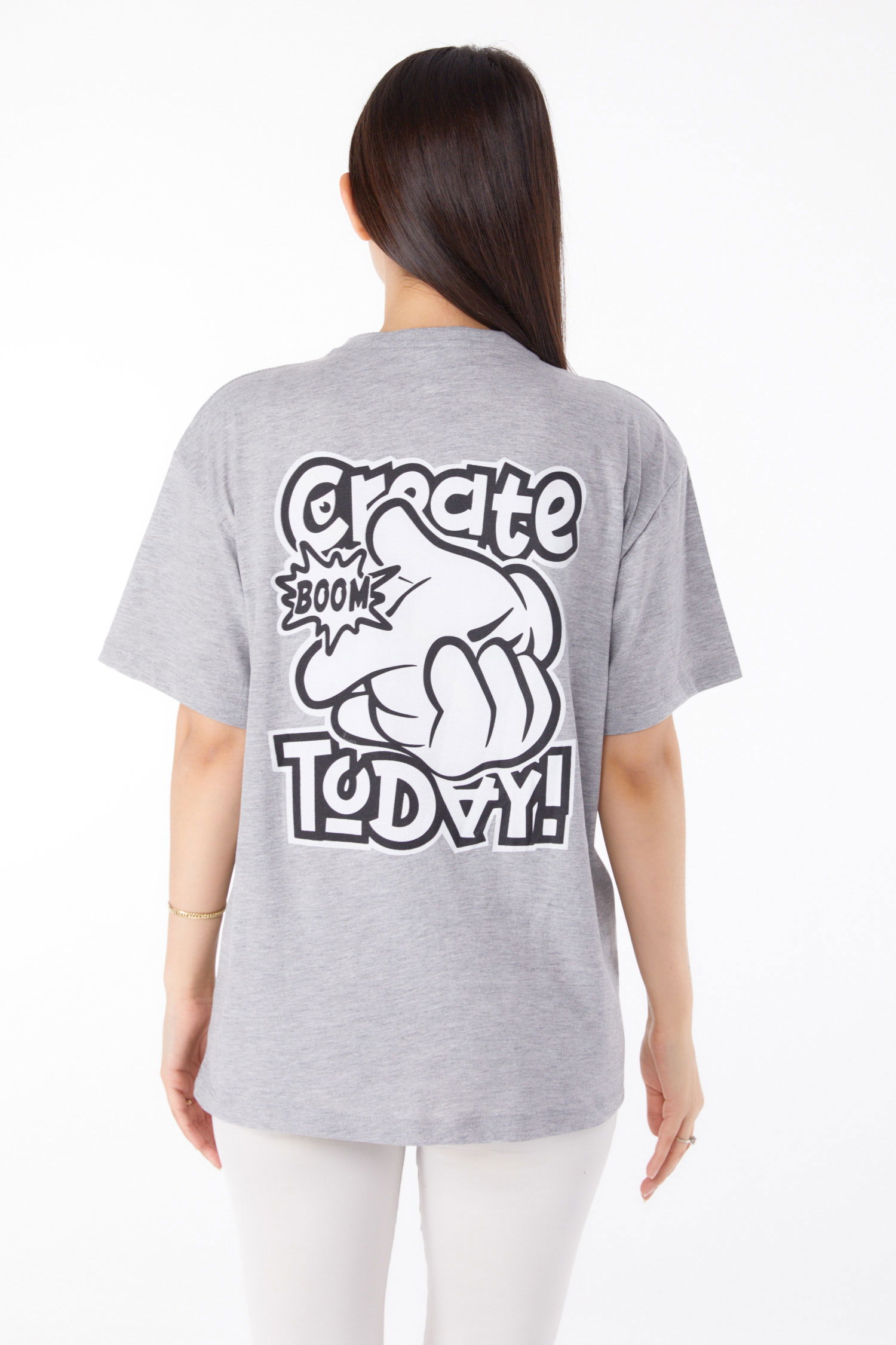 Baskılı T-shirt Gri - 25702 - 5