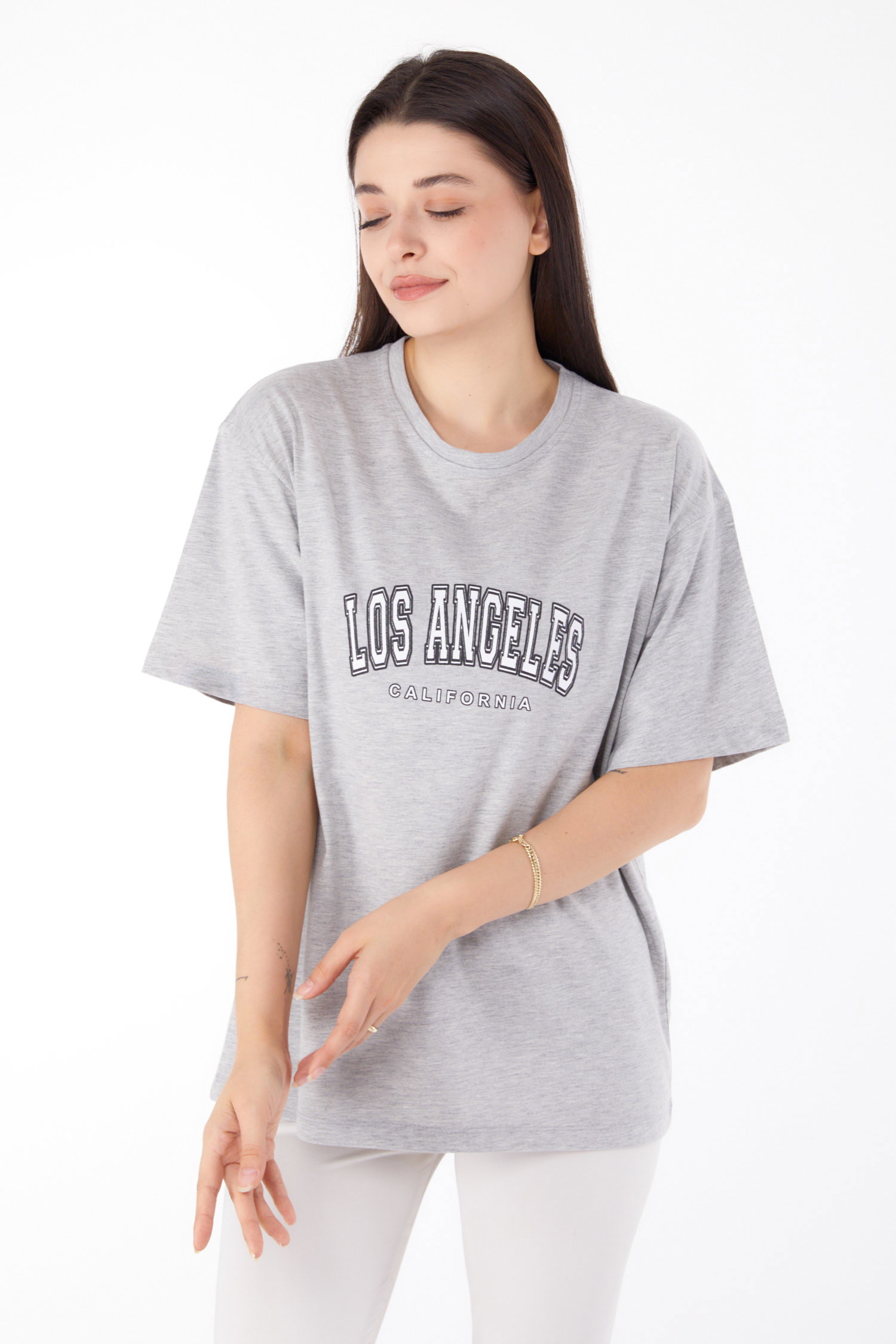 Baskılı T-shirt Gri - 25704 - 1