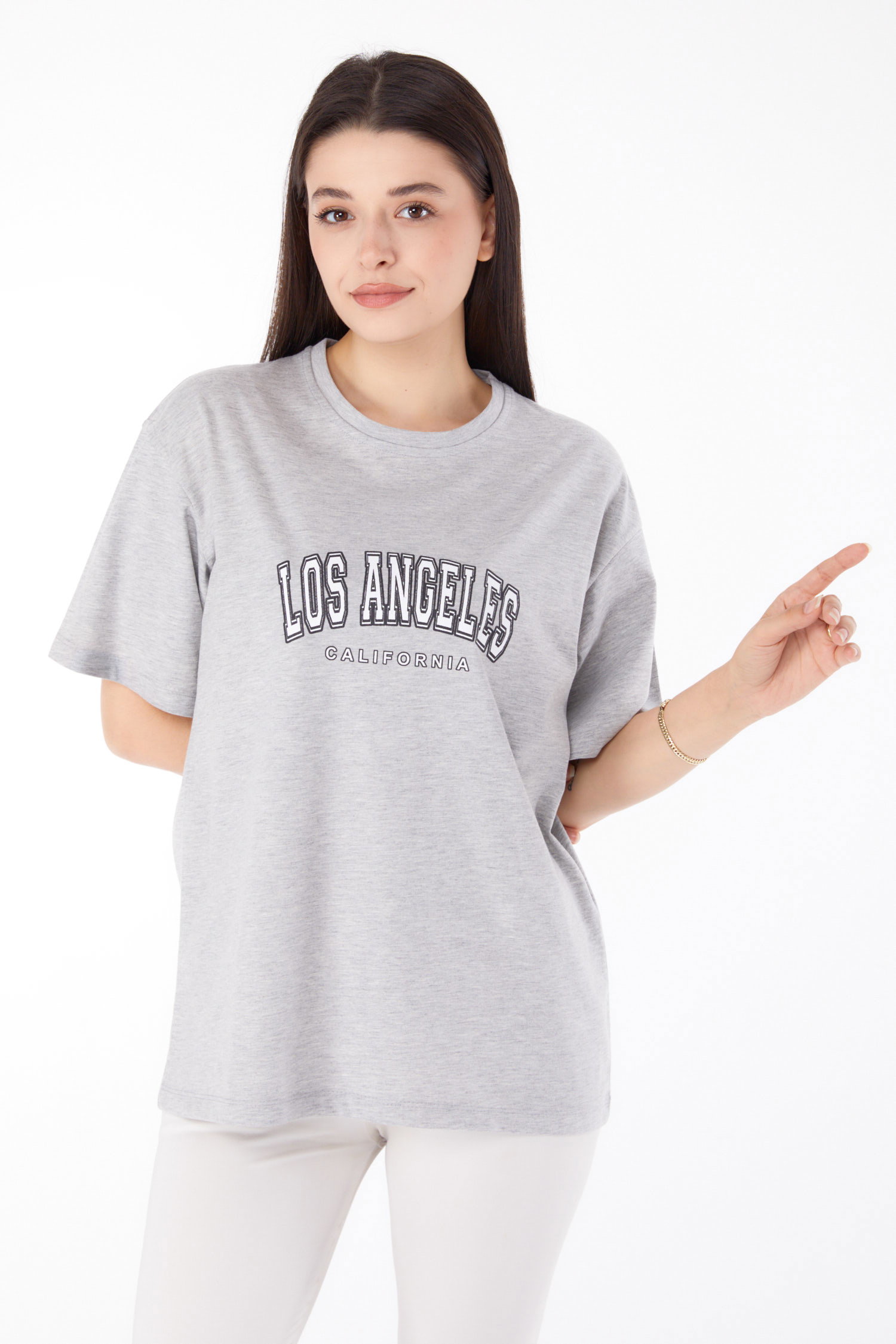 Baskılı T-shirt Gri - 25704 - 2