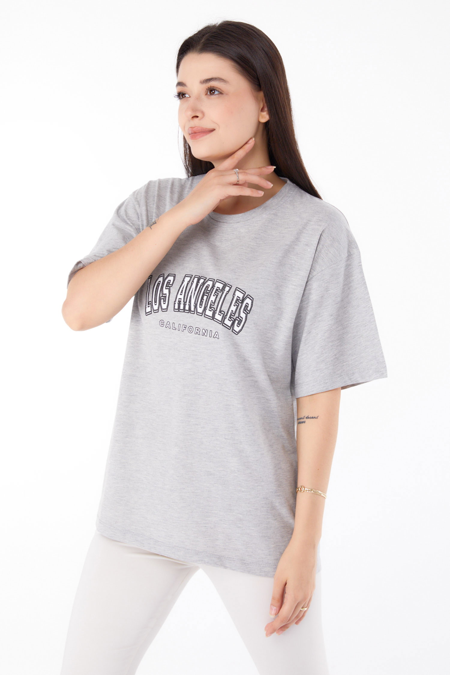 Baskılı T-shirt Gri - 25704 - 3