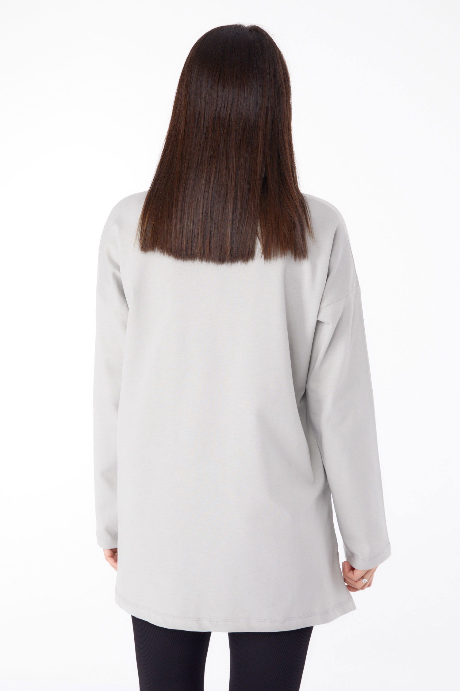 Düz Bisiklet Yaka Kadın Gri Baskılı Uzun Kollu Badi - 25691 - 5