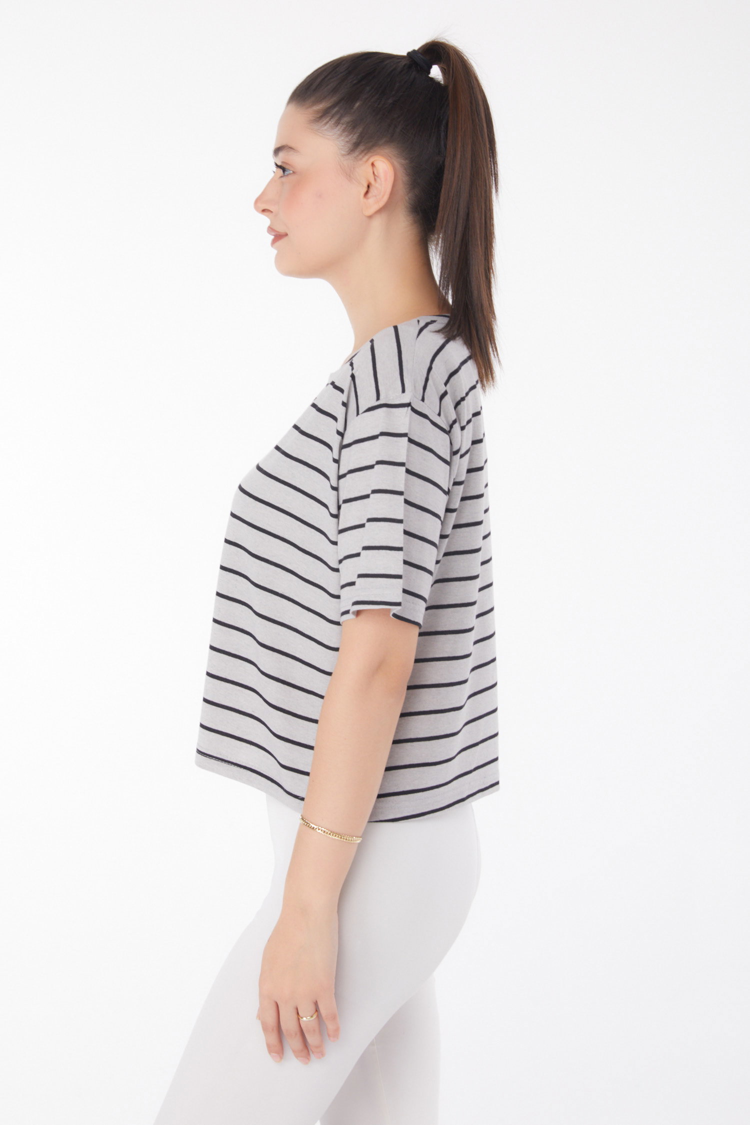Çizgili Kısa Kollu Crop Gri - 25842 - 4
