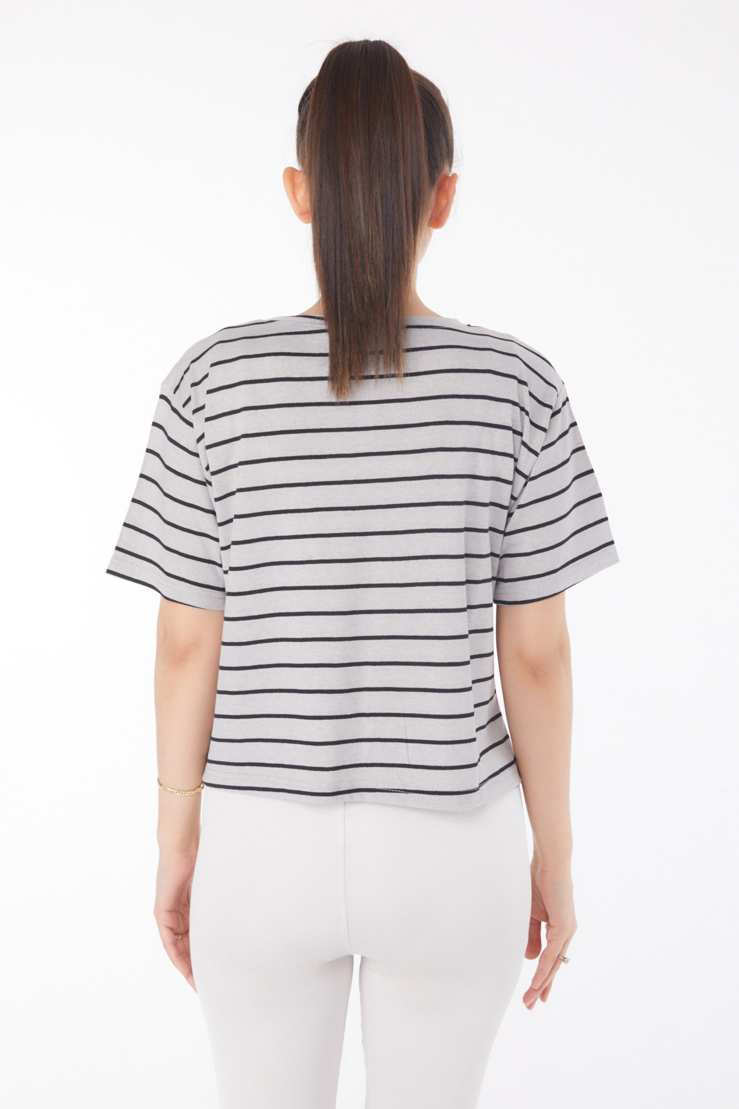 Çizgili Kısa Kollu Crop Gri - 25842 - 5