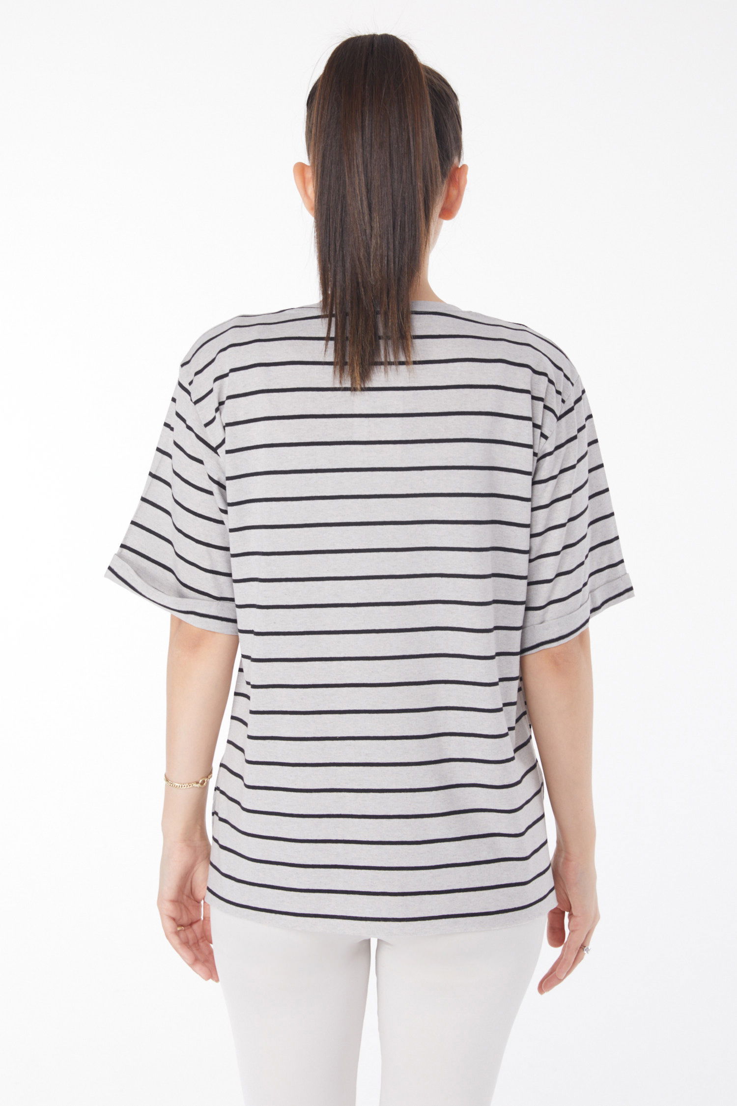 Çizgili Kısa Kollu T-shirt Gri - 25840 - 5