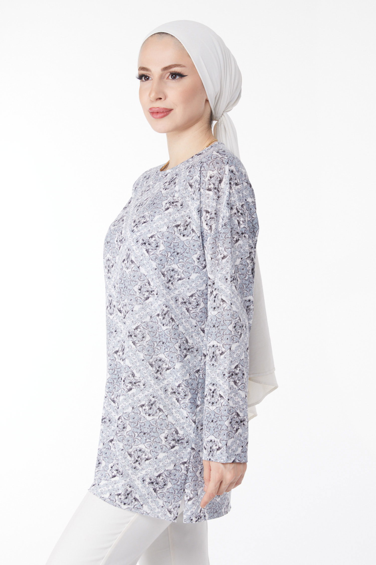 Desenli Bluz Gri - 24733 - 4