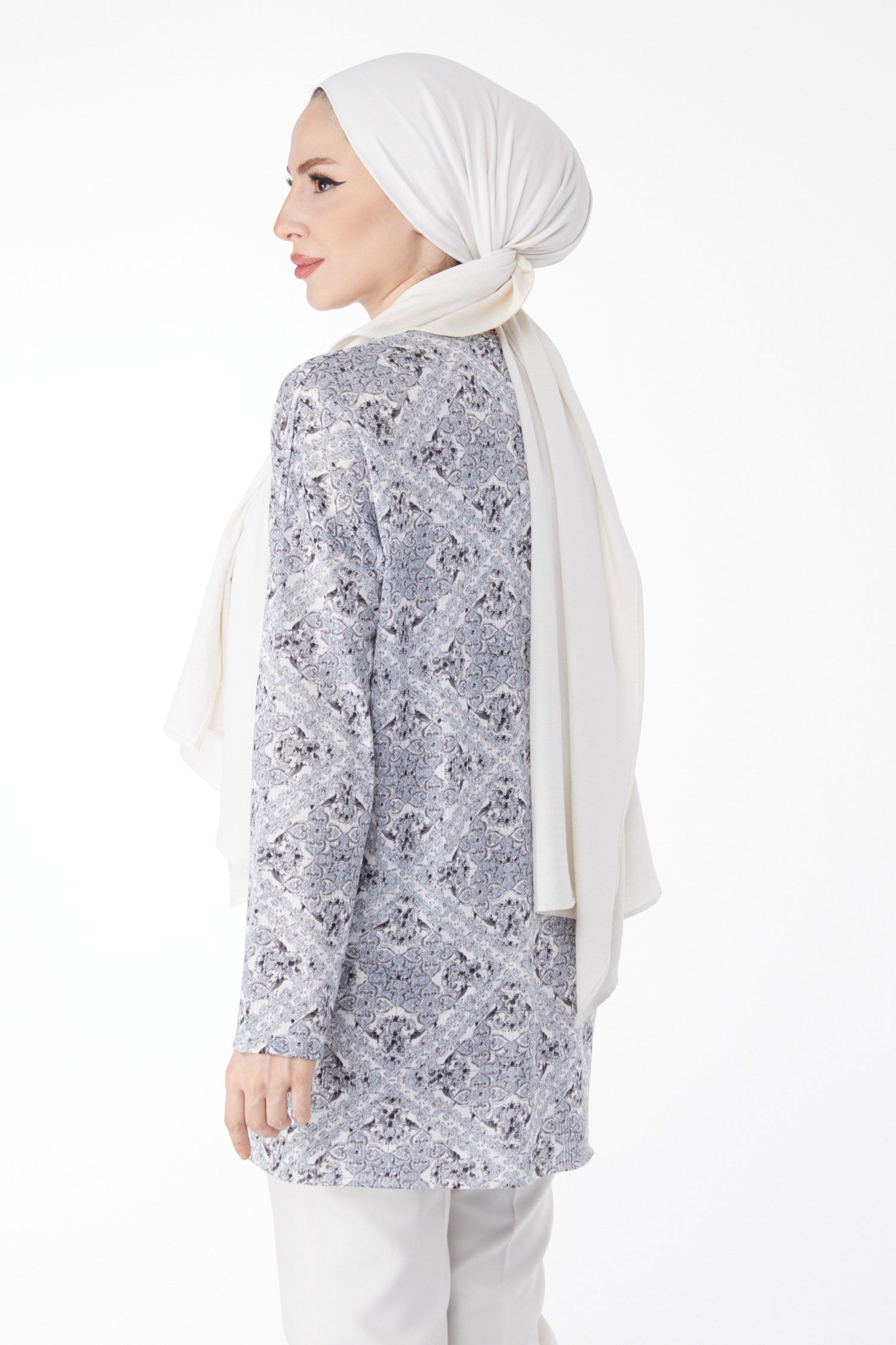 Desenli Bluz Gri - 24733 - 5