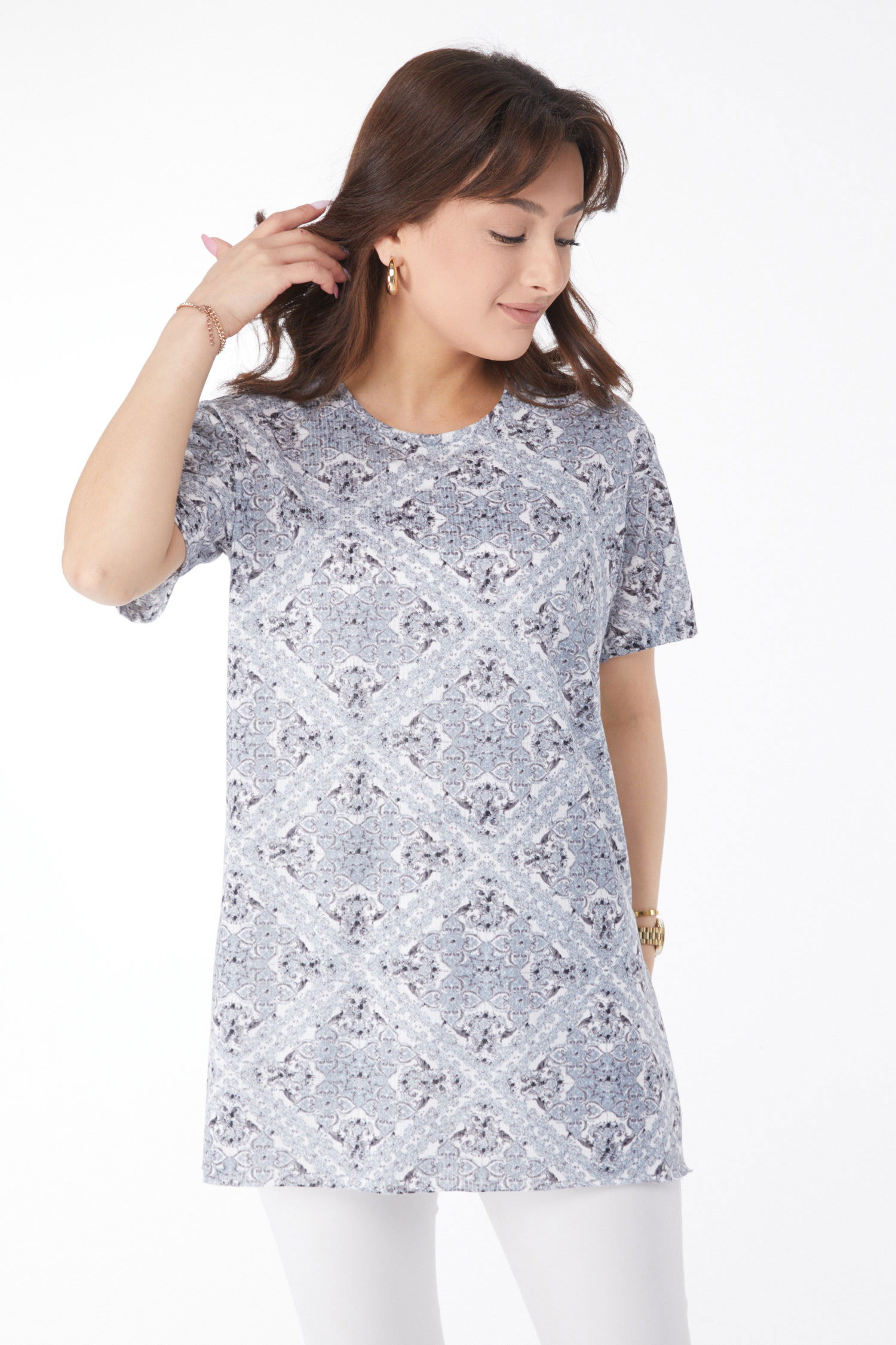 Desenli T-shirt Gri - 24738 - 2