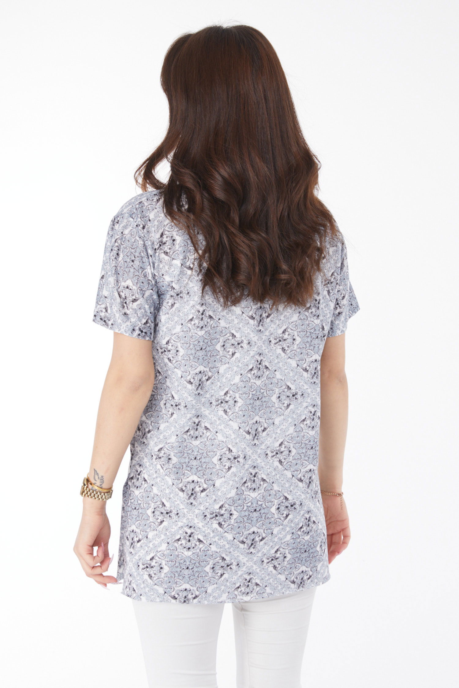 Desenli T-shirt Gri - 24738 - 5