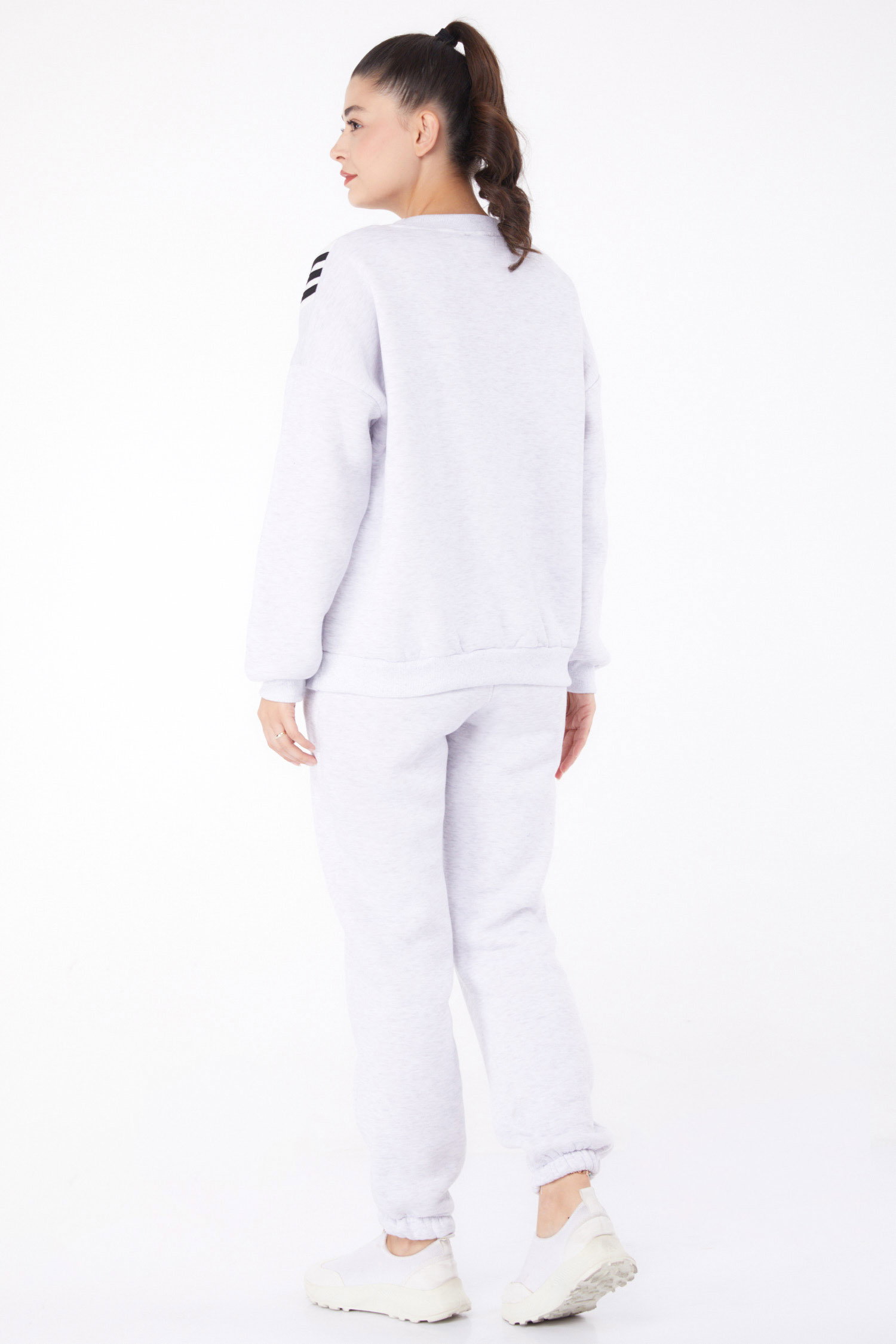 Düz Bisiklet Yaka Kadın Gri Eşofman Takımı - 26203 - 5