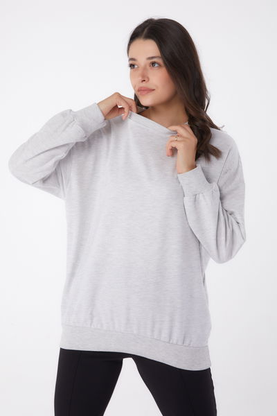 Manşetli Sweatshirt Gri - 26046 
