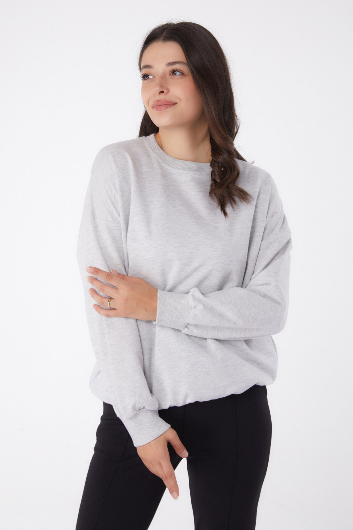 Manşetli Sweatshirt Gri - 26046 - 3
