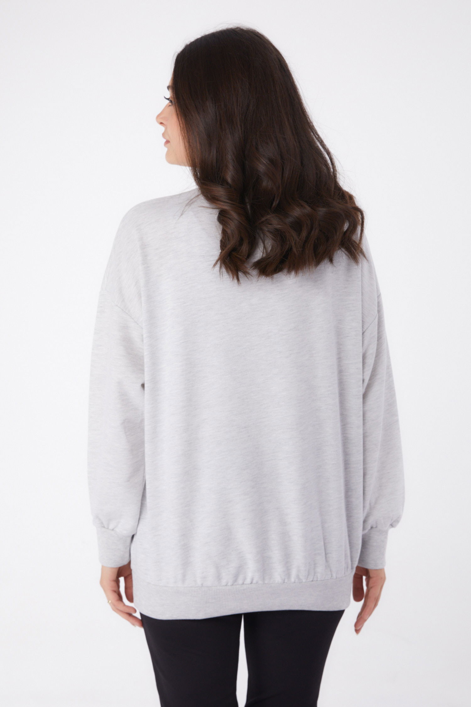 Manşetli Sweatshirt Gri - 26046 - 5