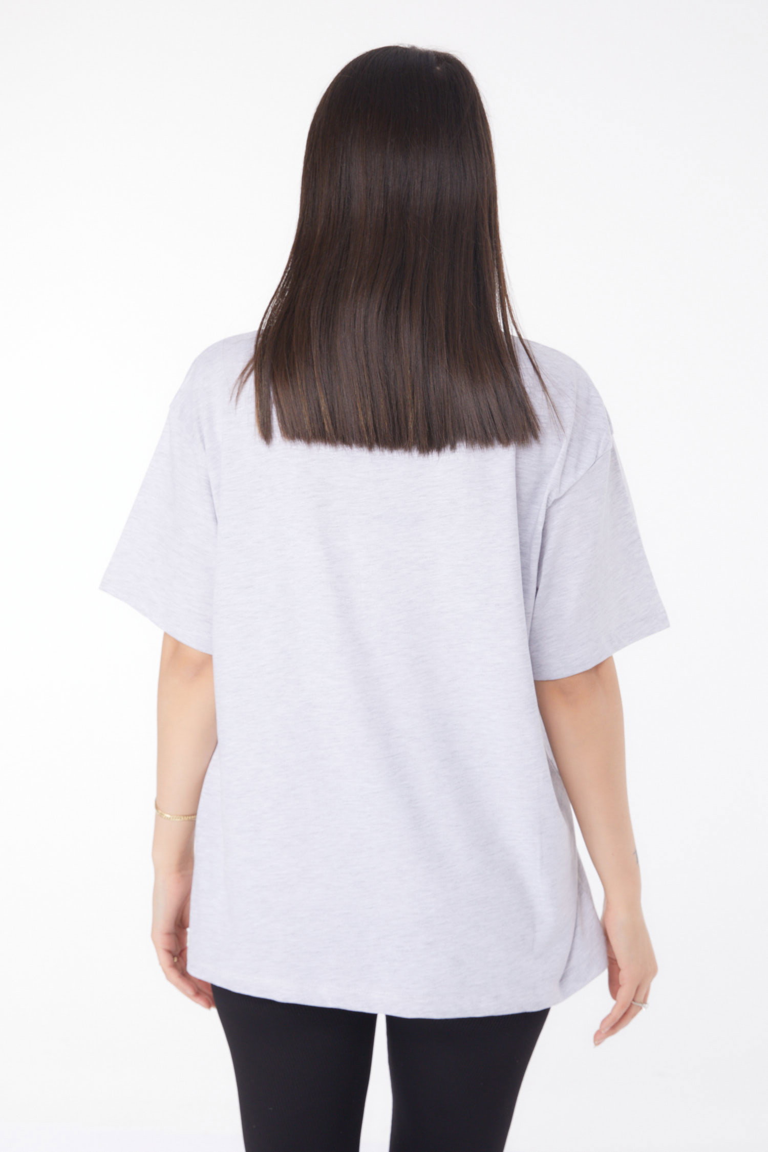 Düz Bisiklet Yaka Kadın Gri Taşlı T-shirt