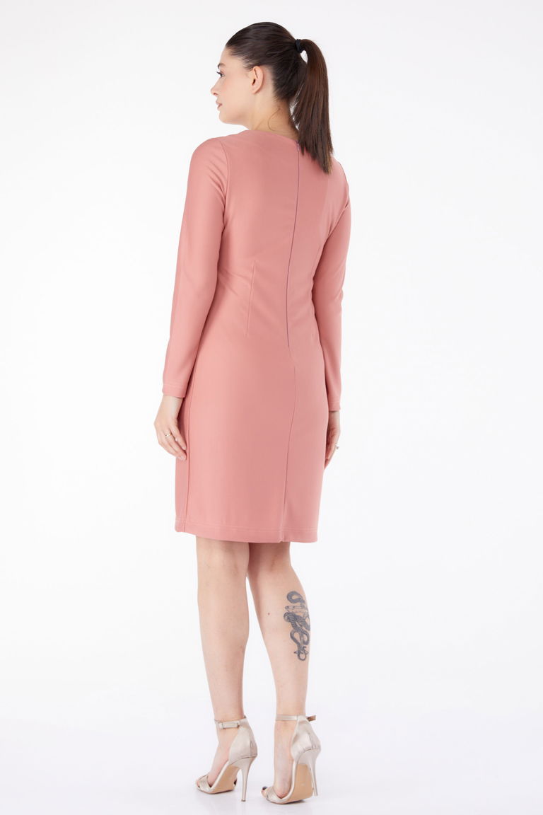 Düz Bisiklet Yaka Kadın Gül Abiye Elbise - 13188 - TOFİSA