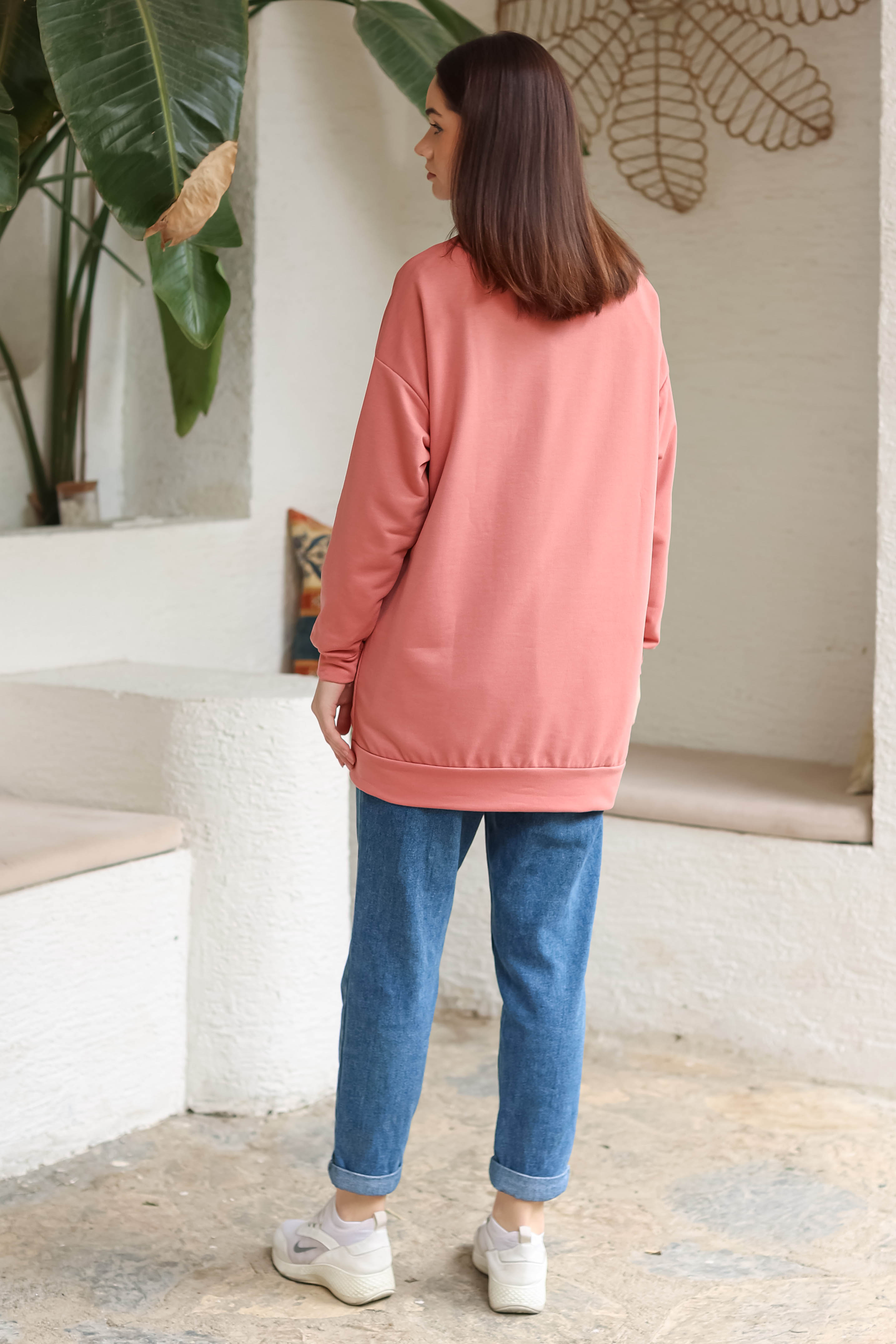 Düz Bisiklet Yaka Kadın Gül Baskılı Sweatshirt - 13281 - 5