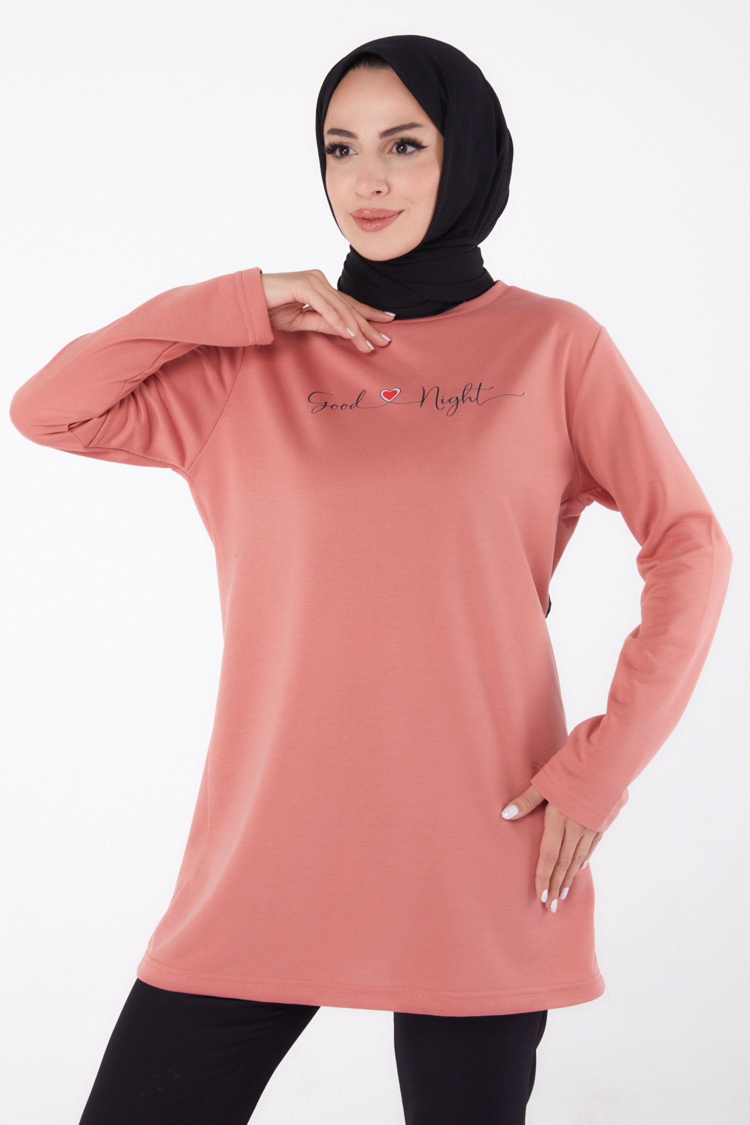 Baskılı Sweatshirt Gül - 13328 - 1