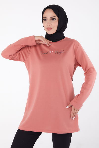 Baskılı Sweatshirt Gül - 13328 