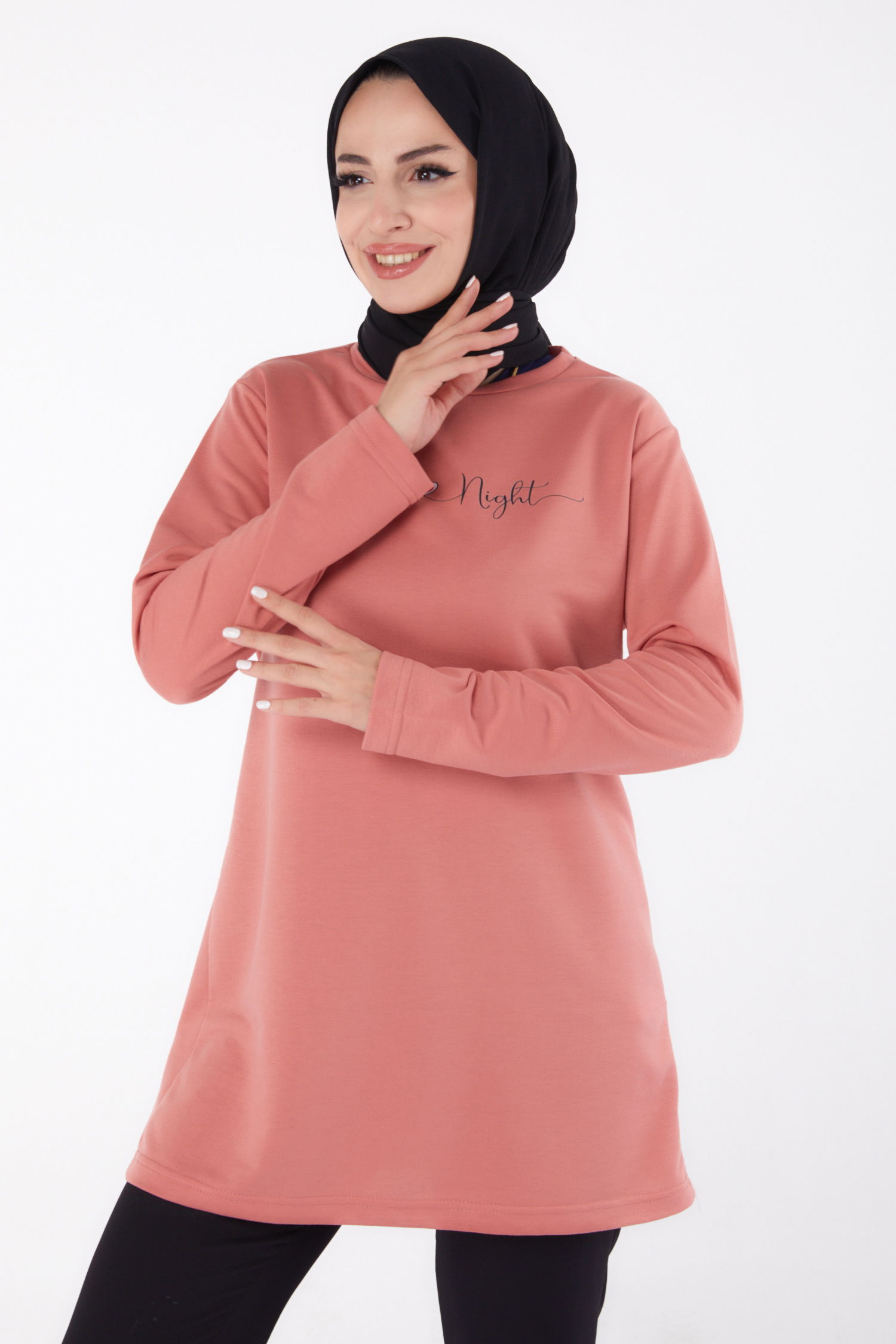 Baskılı Sweatshirt Gül - 13328 - 2