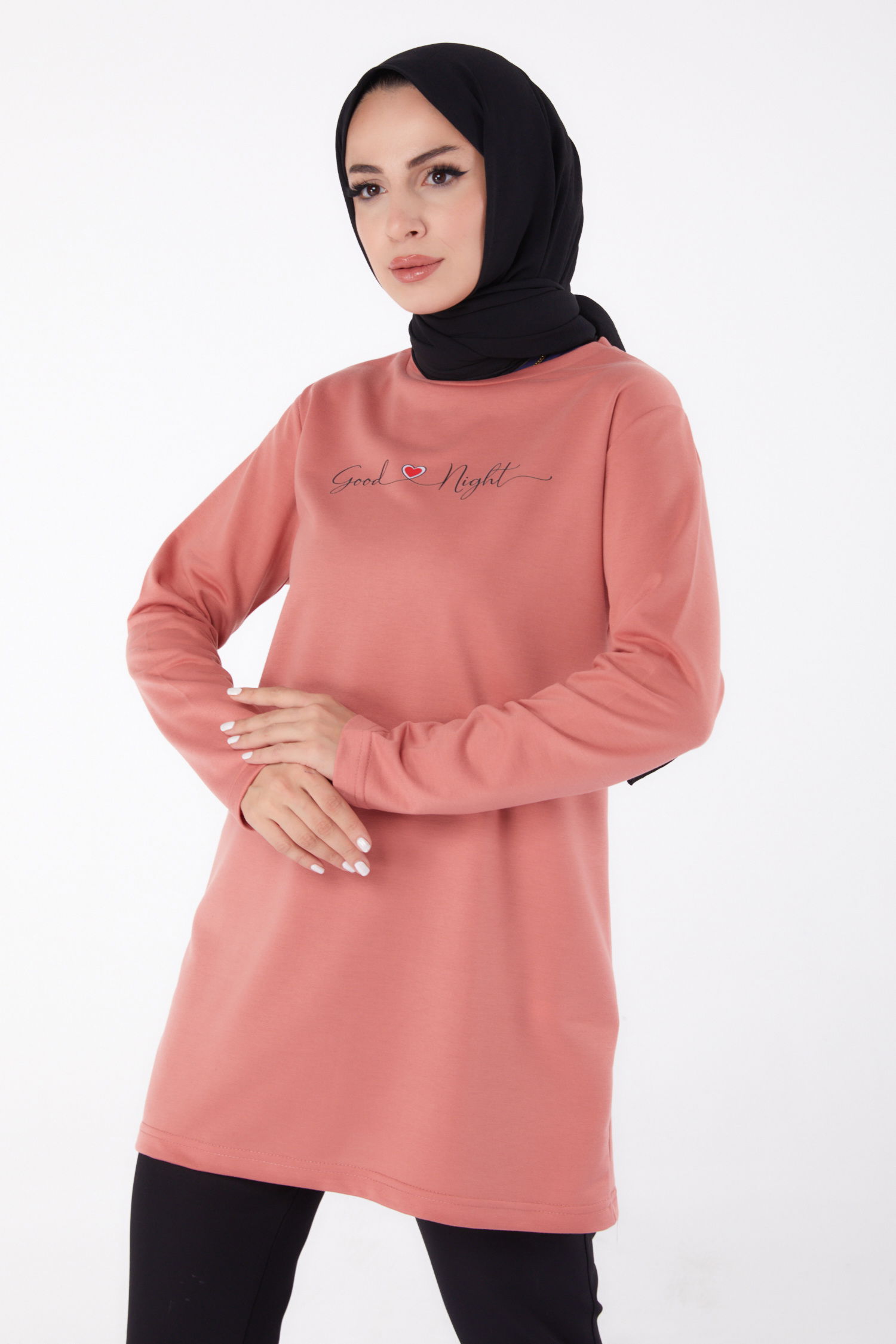 Baskılı Sweatshirt Gül - 13328 - 3