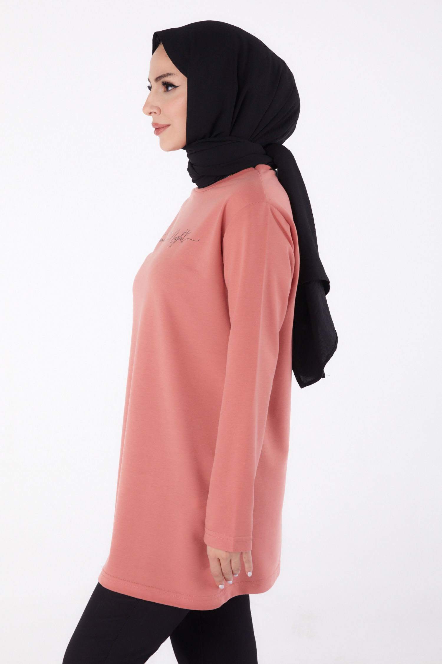 Baskılı Sweatshirt Gül - 13328 - 4