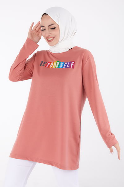 Baskılı Sweatshirt Gül - 13331 