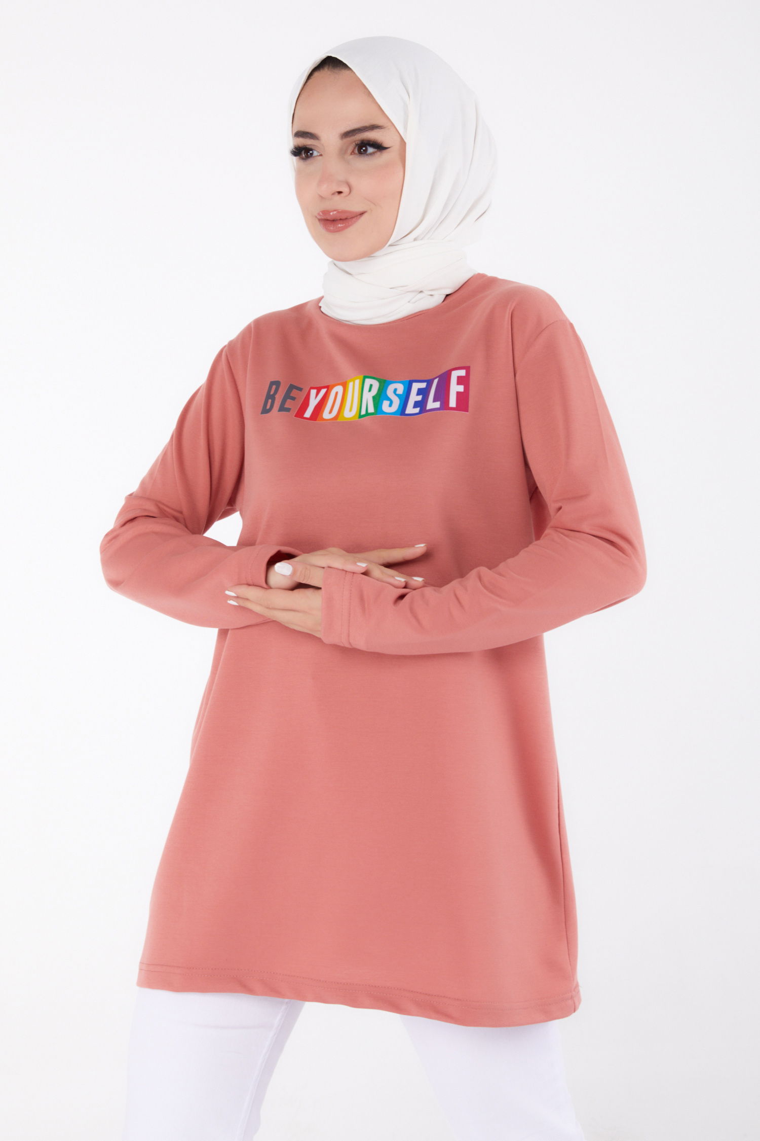 Baskılı Sweatshirt Gül - 13331 - 2