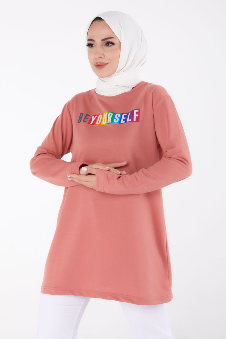 Baskılı Sweatshirt Gül - 13331 - TOFİSA