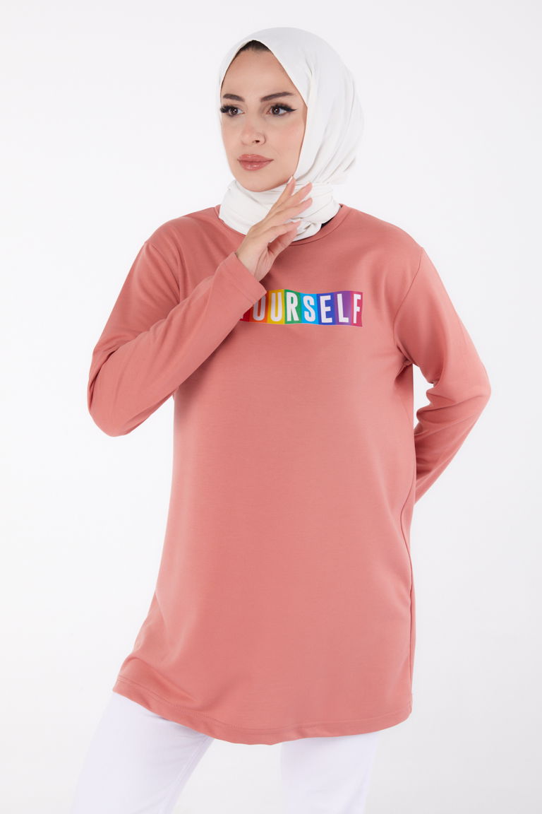 Baskılı Sweatshirt Gül - 13331 - TOFİSA