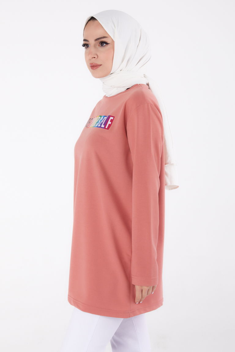 Baskılı Sweatshirt Gül - 13331 - TOFİSA