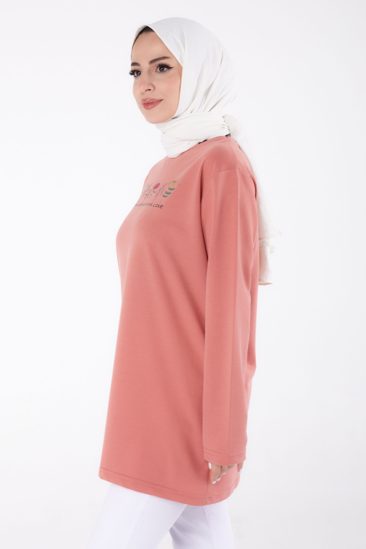 Baskılı Sweatshirt Gül - 13332 - 4