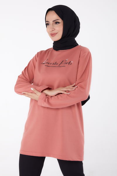 Baskılı Sweatshirt Gül - 13335 