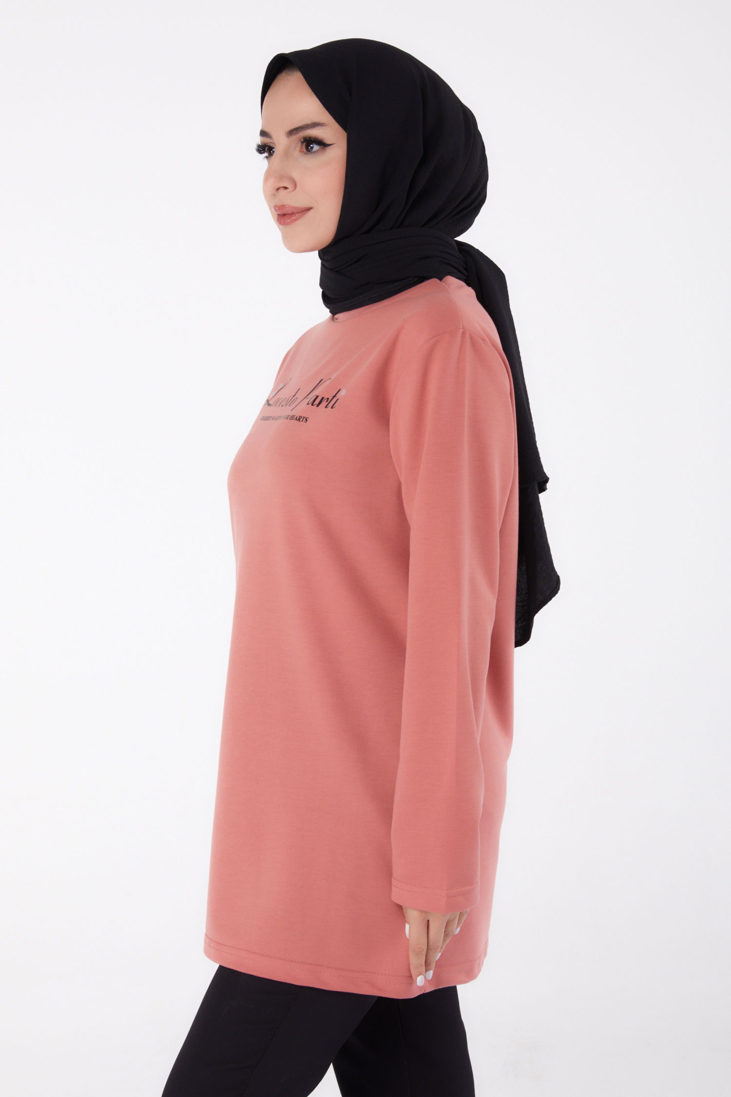 Baskılı Sweatshirt Gül - 13335 - 4