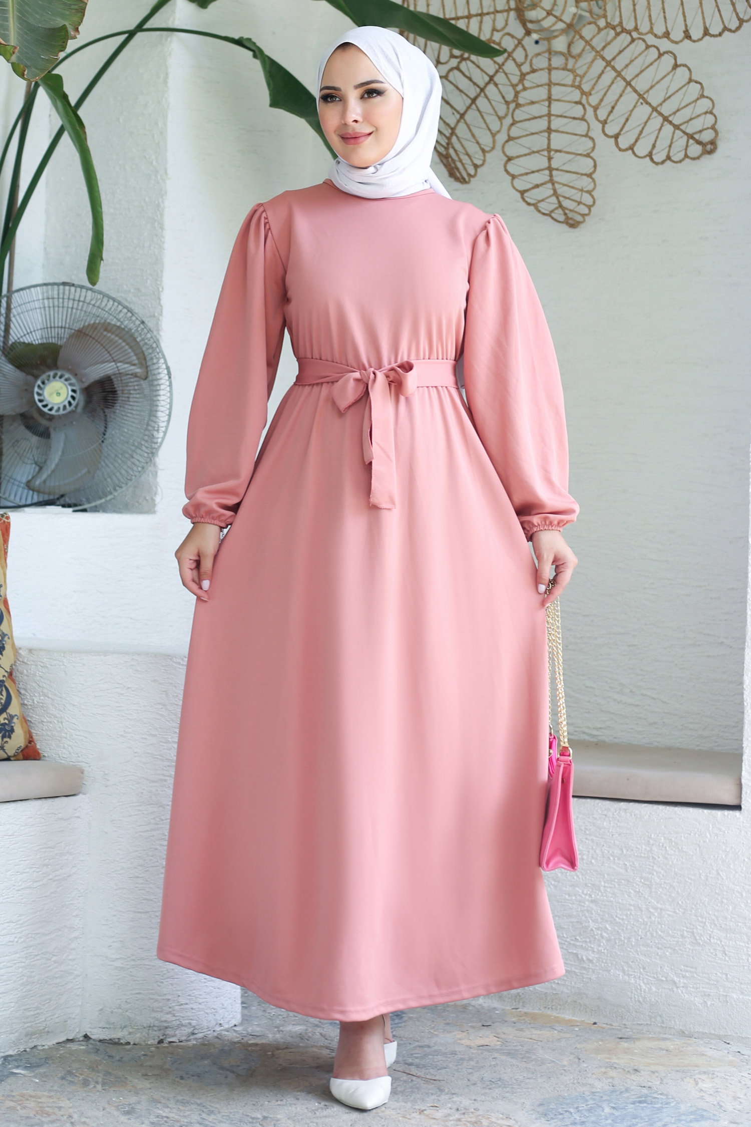 Büzgülü Elbise Gül - 13246 - 2