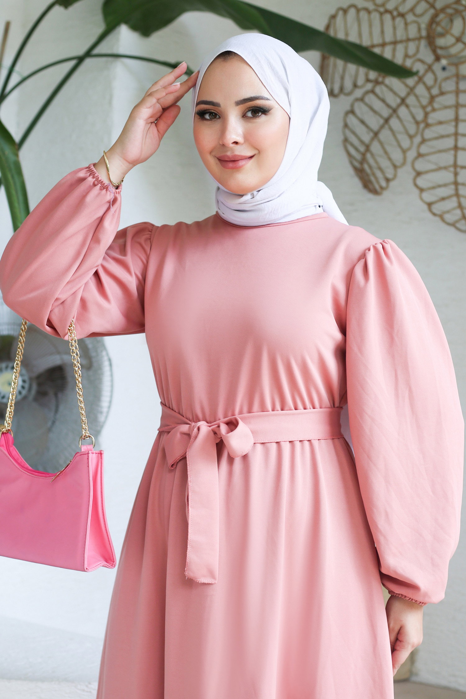 Büzgülü Elbise Gül - 13246 - 3