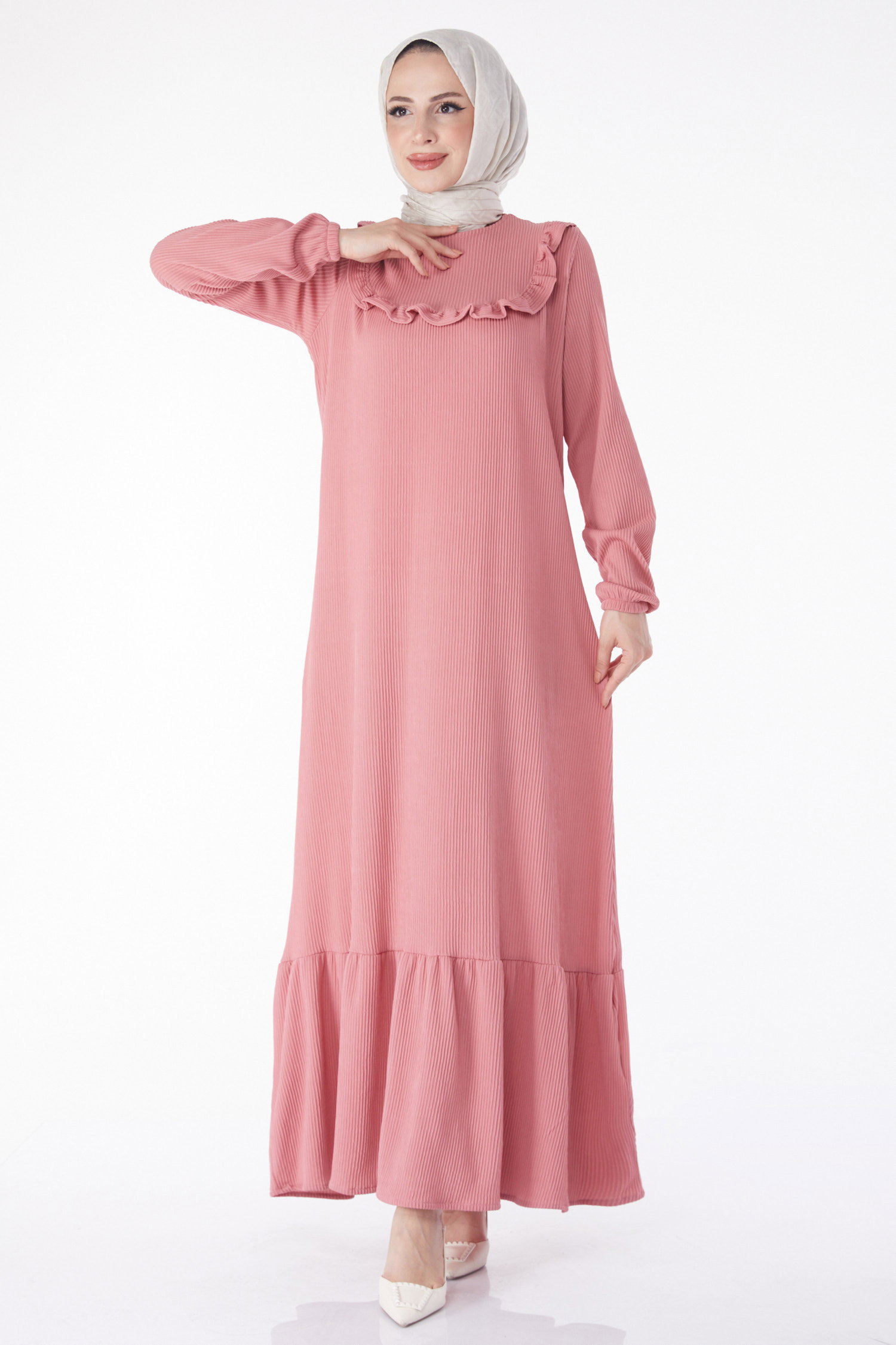 Fırfırlı Elbise Gül - 25056 - 1